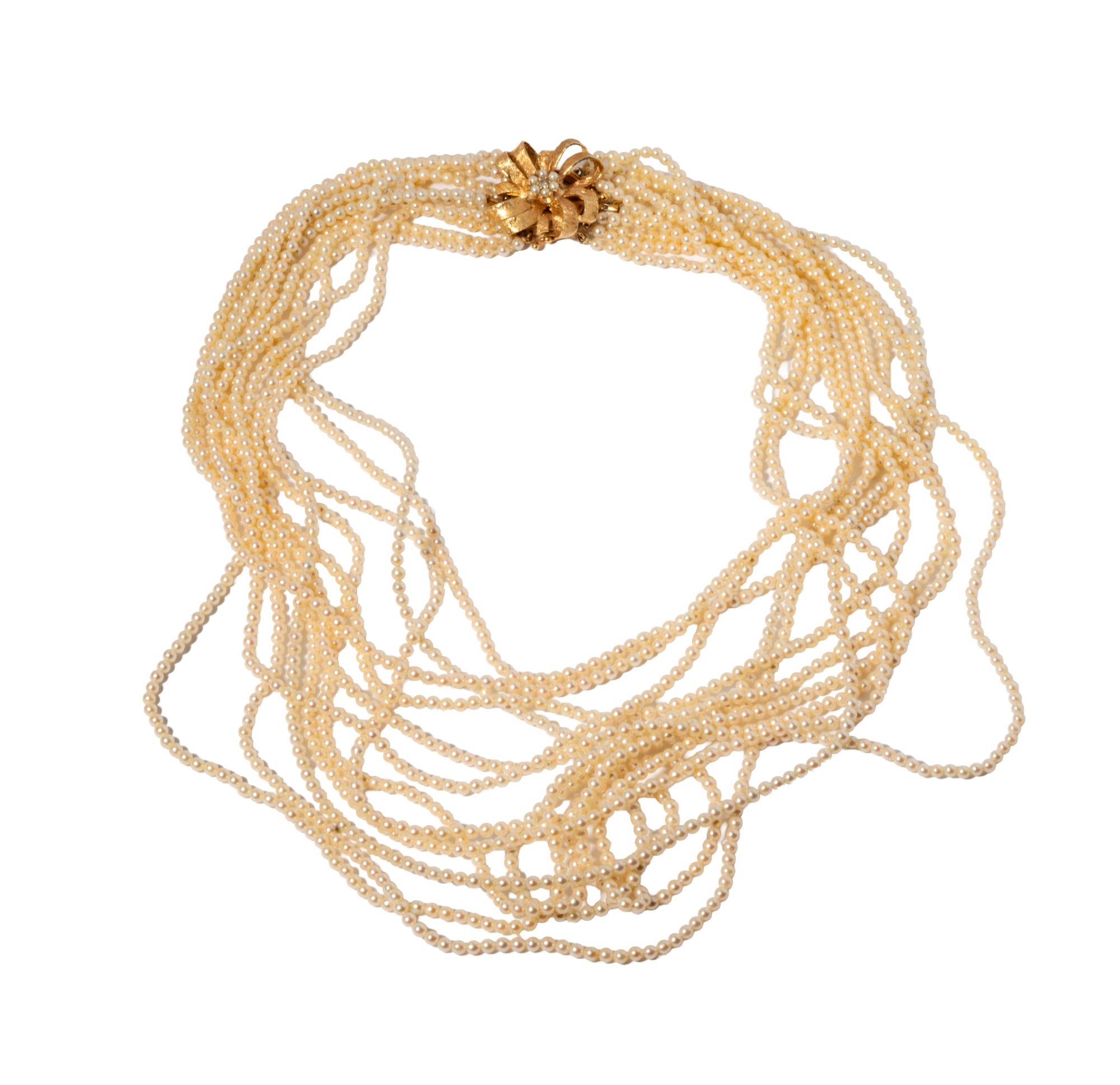 14 Karat Yellow Gold Multi-strand Pearl Necklace