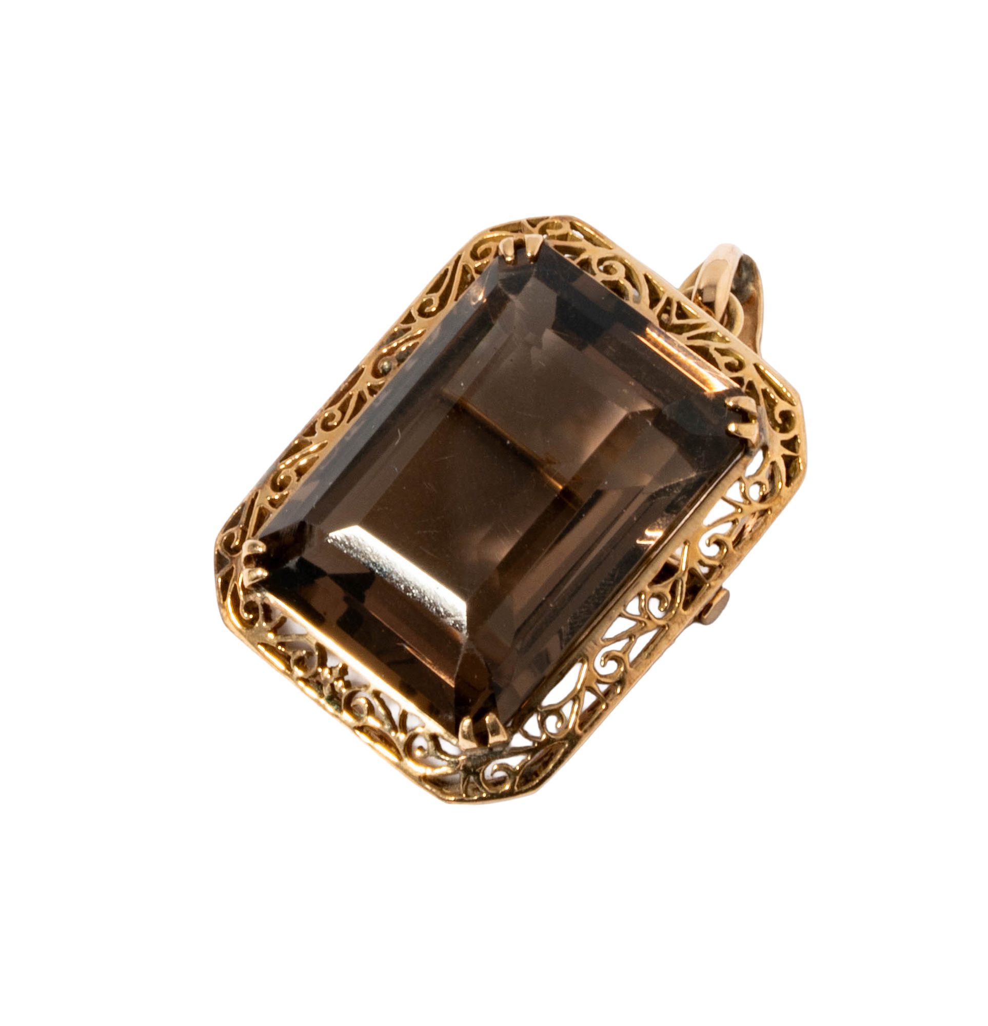 14 Karat Yellow Gold Smoky Quartz Pendant/Brooch