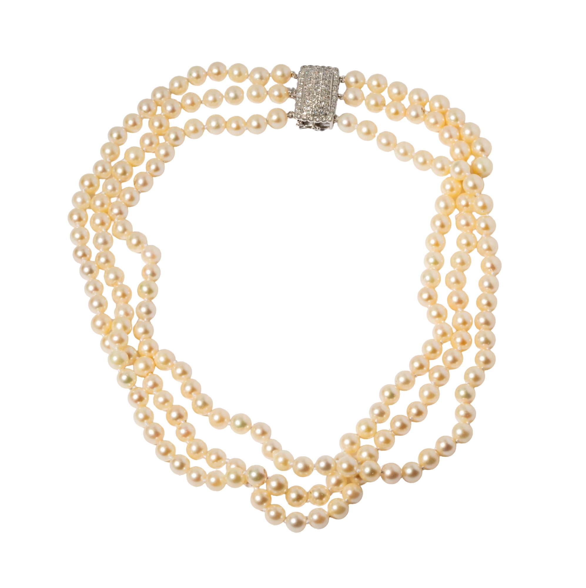 18 Karat White Gold and Diamond Pearl Necklace