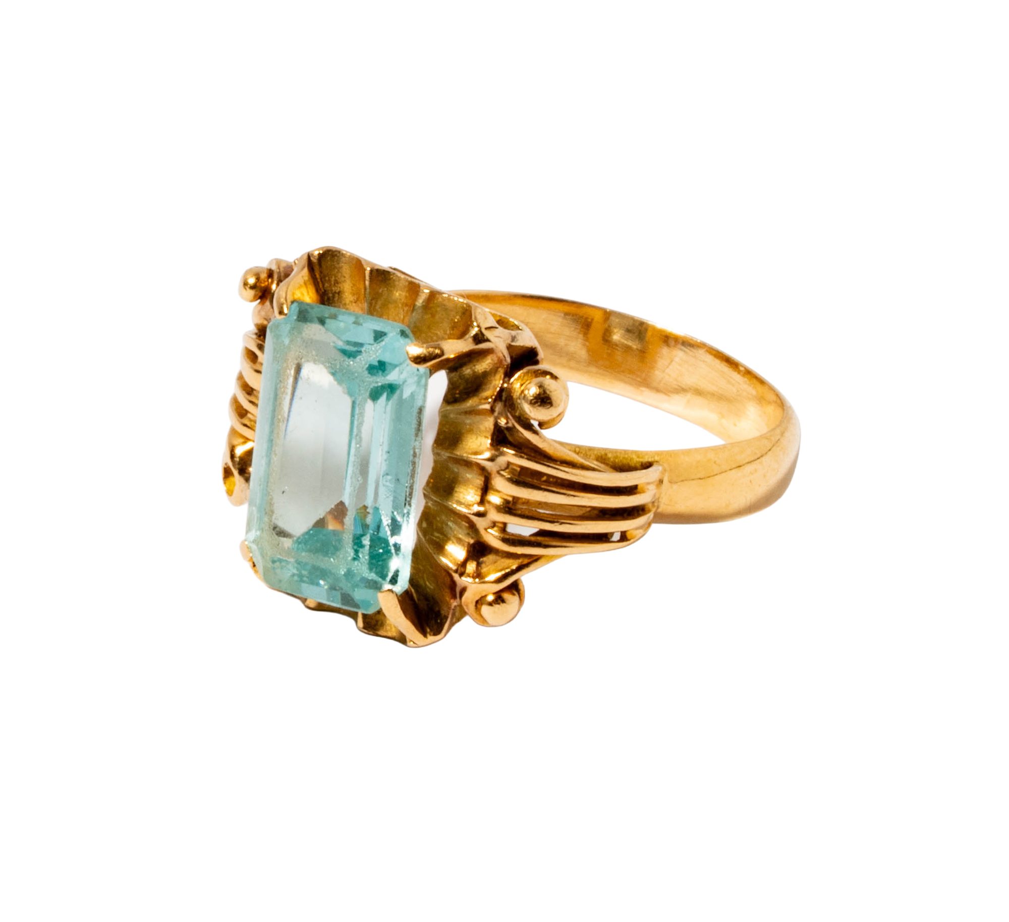 High Karat Yellow Gold Aquamarine Ring