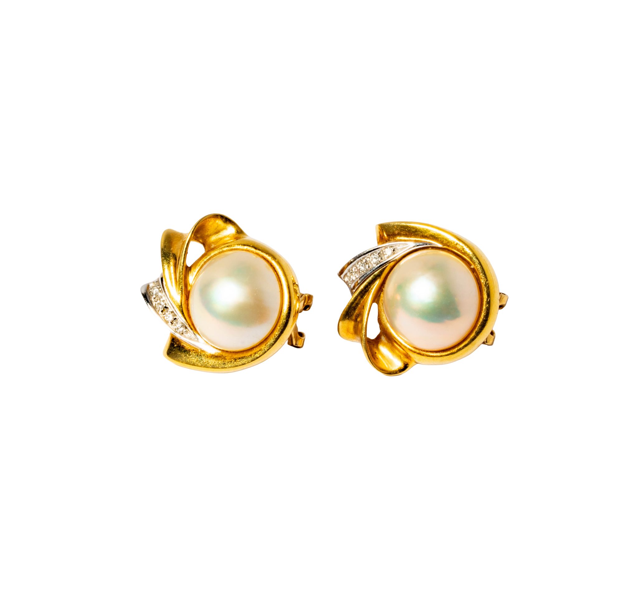 18 Karat Yellow Gold Diamond and Pearl Earrings