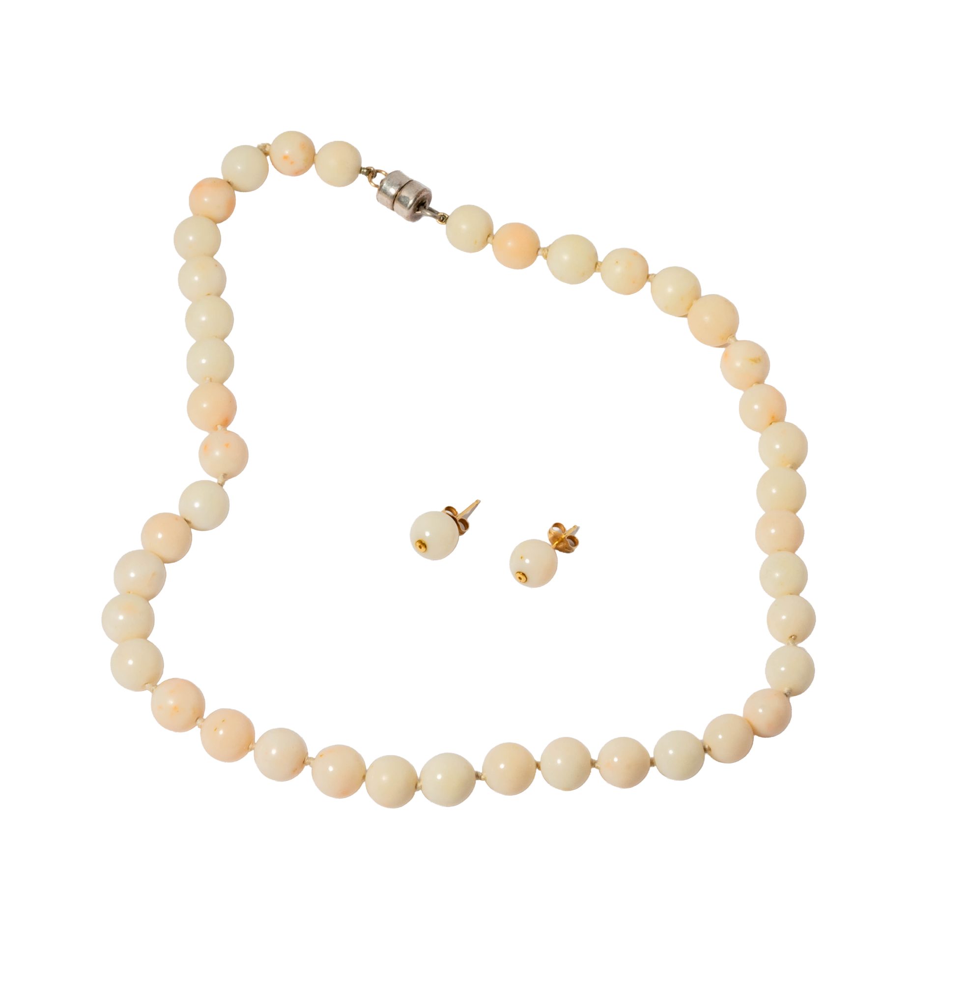 18 Karat Yellow Gold Earrings and Coral Necklace