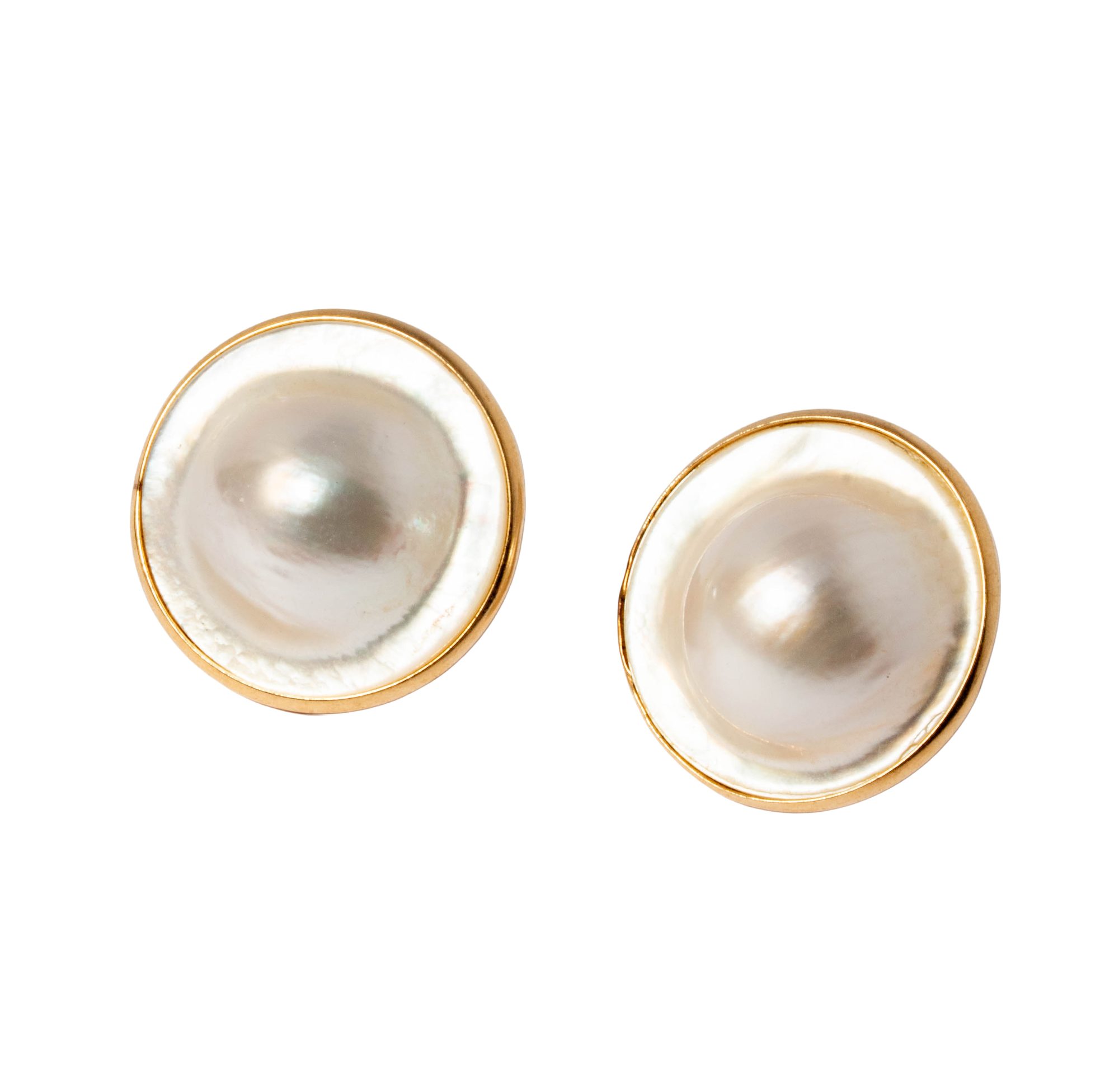 One Pair Of 14 Karat Yellow Gold Blister Pearl Earrings
