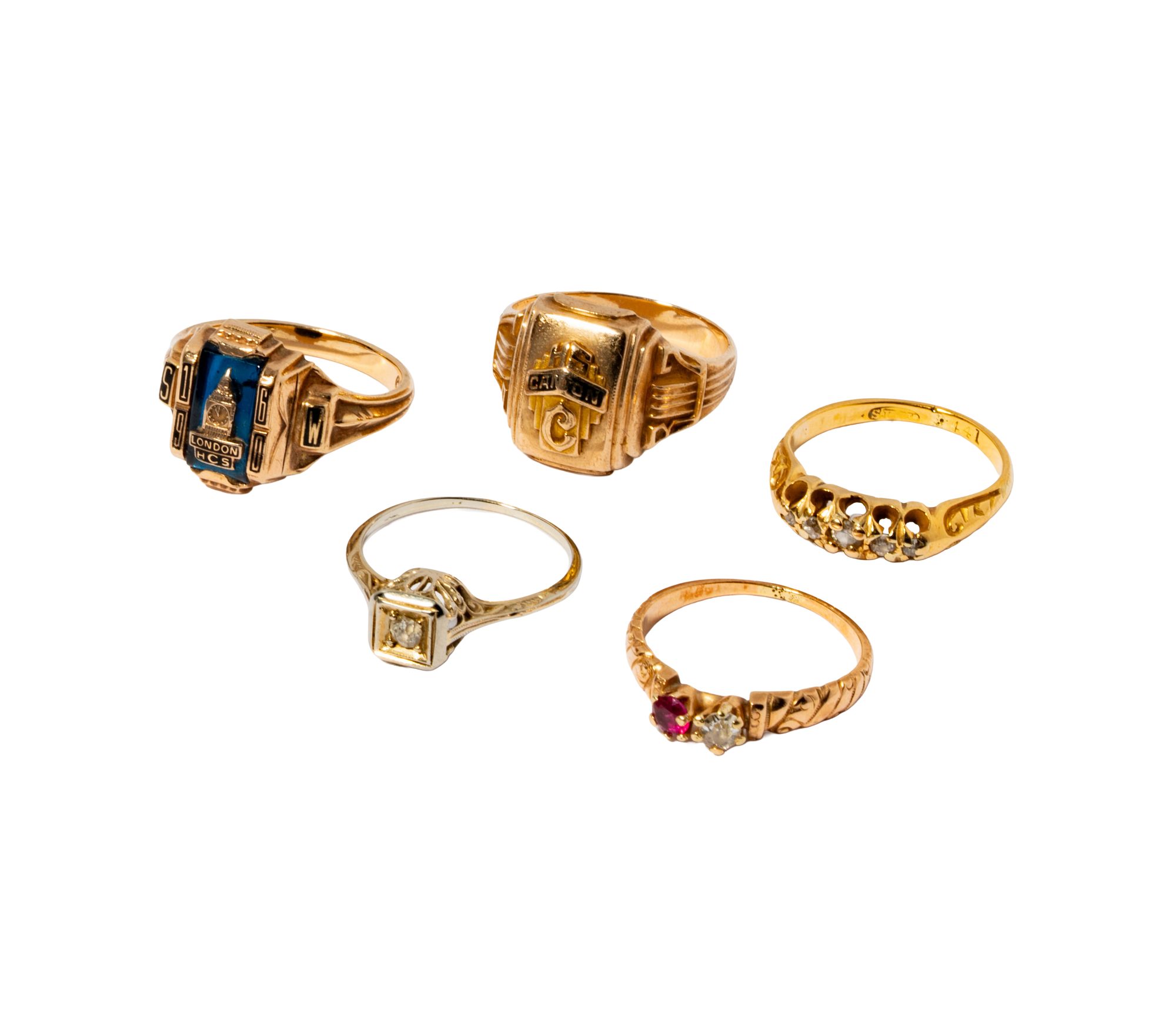 Group Of Five Gold Rings