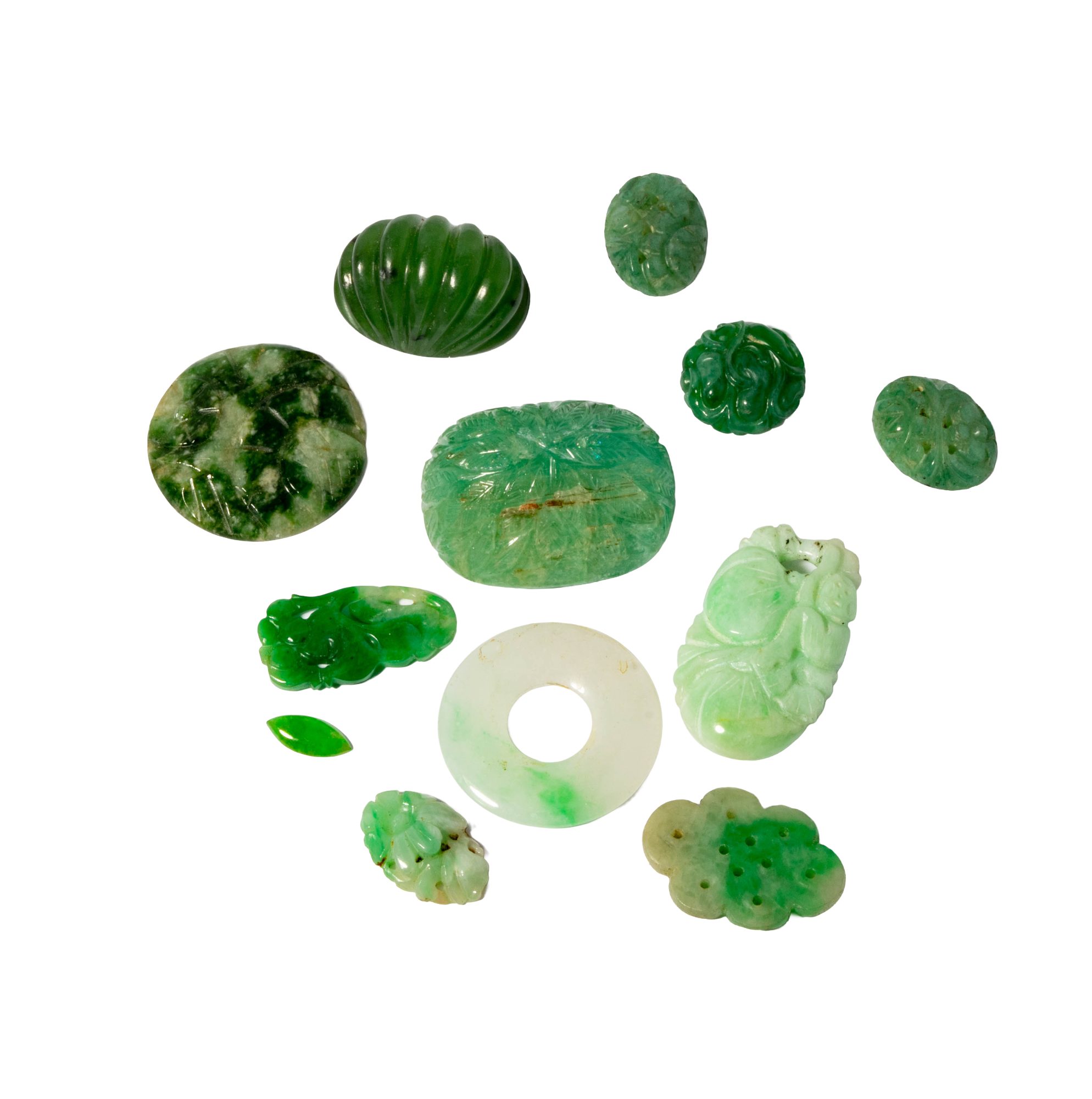 Group Lot of Craved Jade and Green Beryl