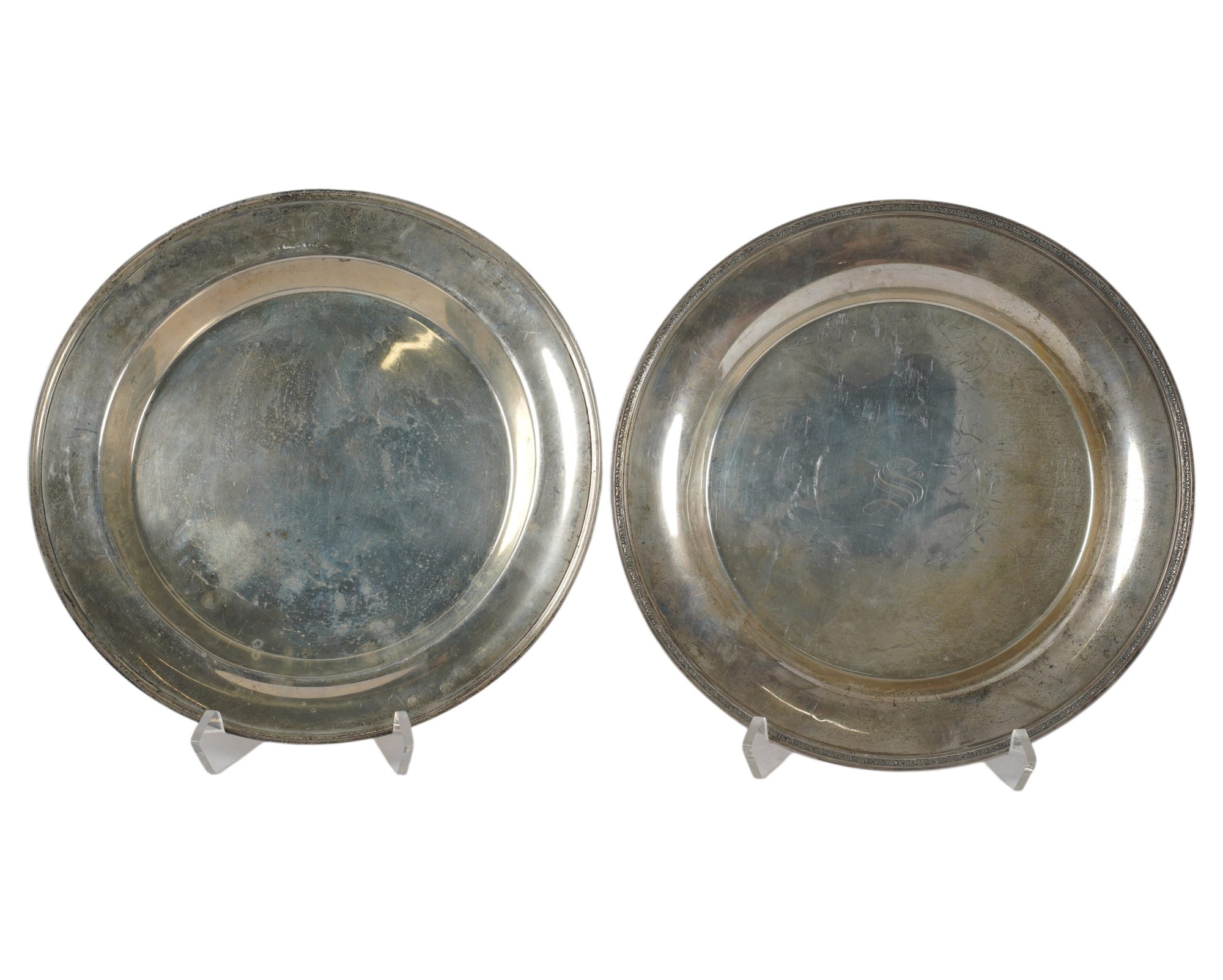 Two Sterling Silver Serving Platters