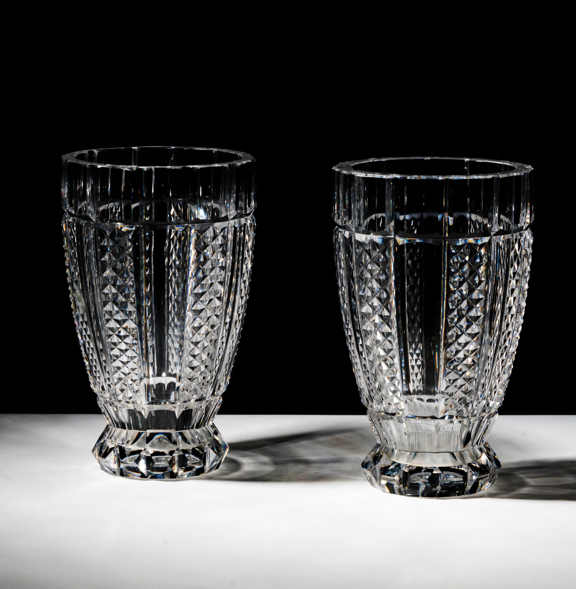 Pair of Large Val Saint Lambert Cut Crystal Vases