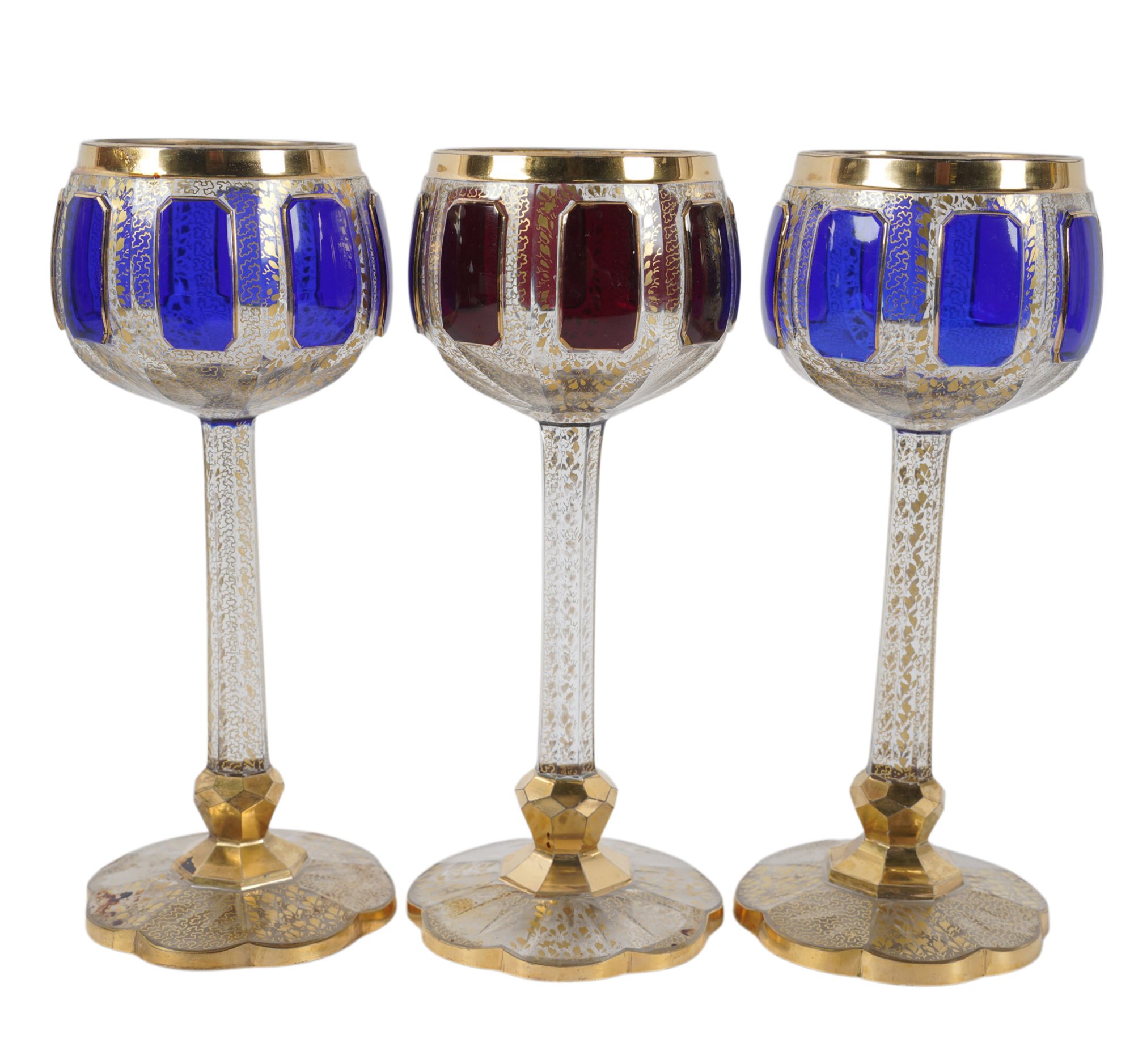 Three Moser Bohemian Cut-to-Clear Wine Glasses