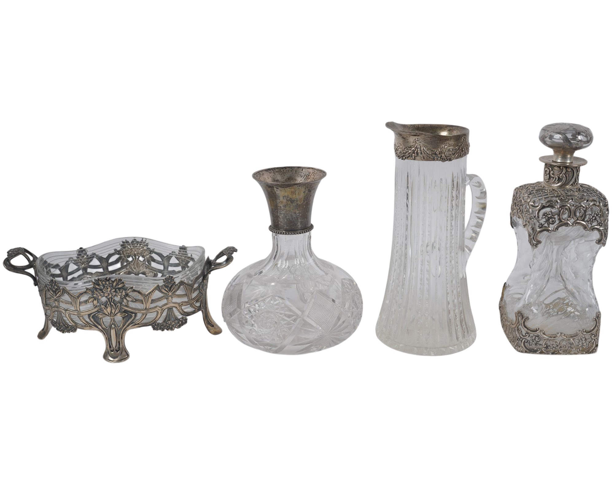 A Collection of Sterling Silver and Crystal Serving Vessels