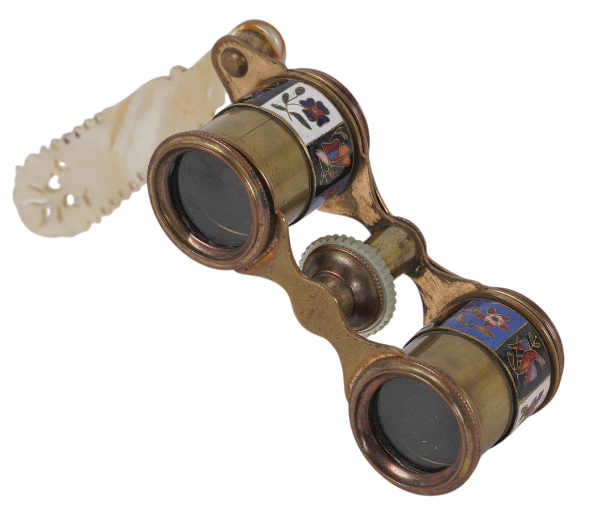 A Pair of Enameled Opera Glasses with MOP Handle