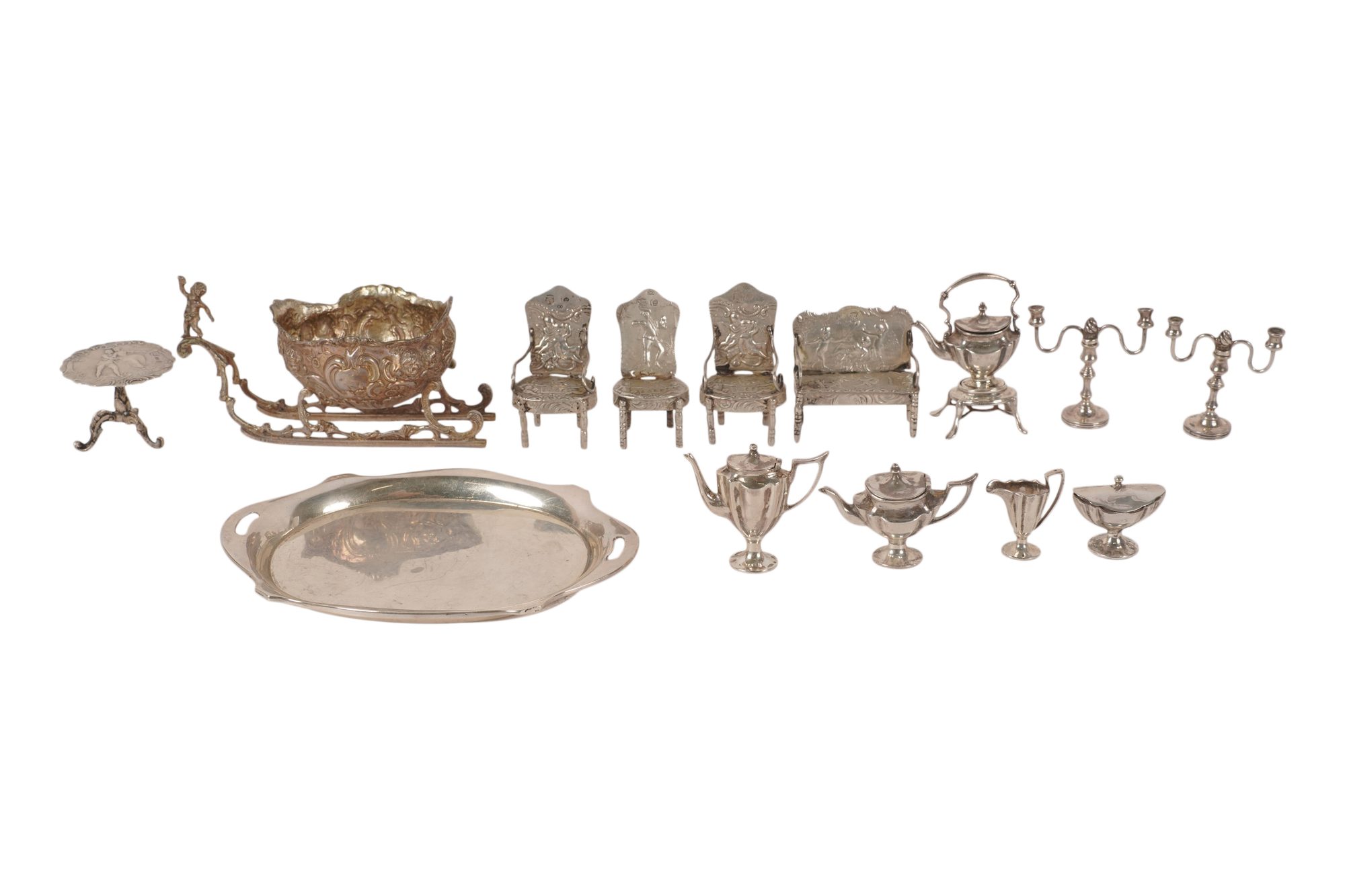A Collection of Miniature Sterling and .800 Silver Objects
