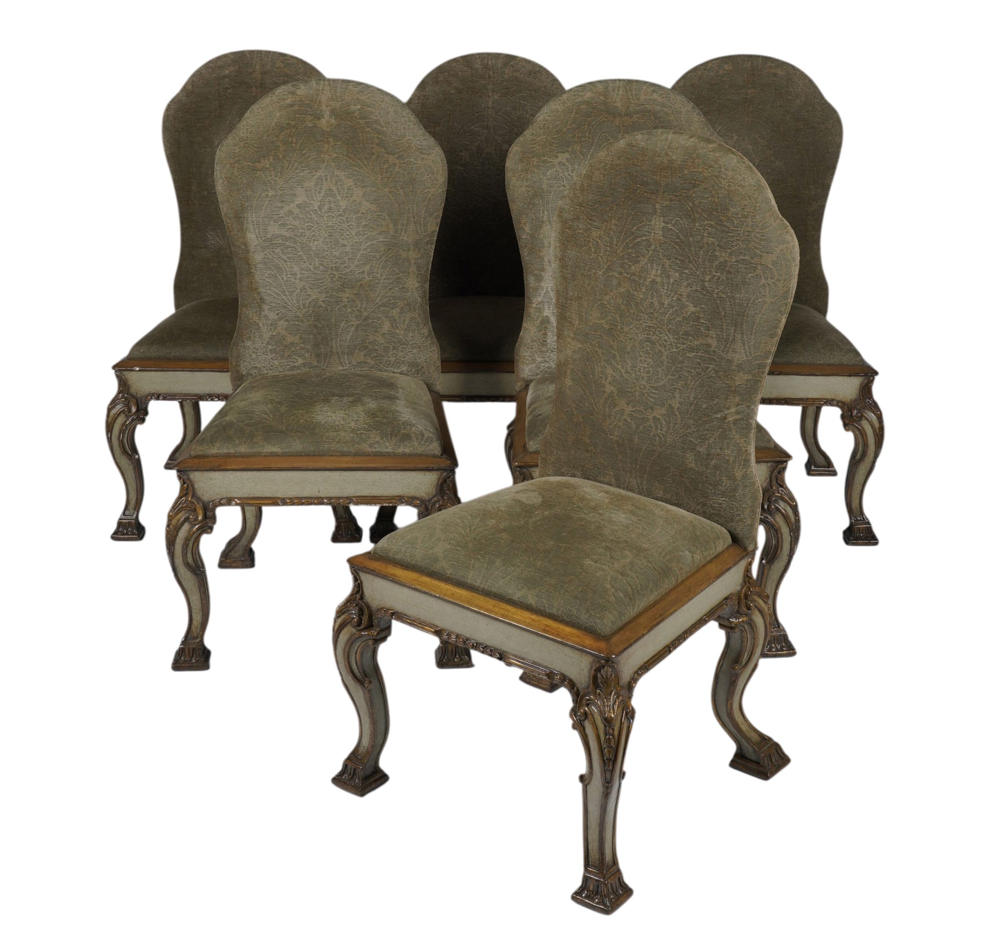 Set of Six Italian Rococo-Style Painted Dining Chairs