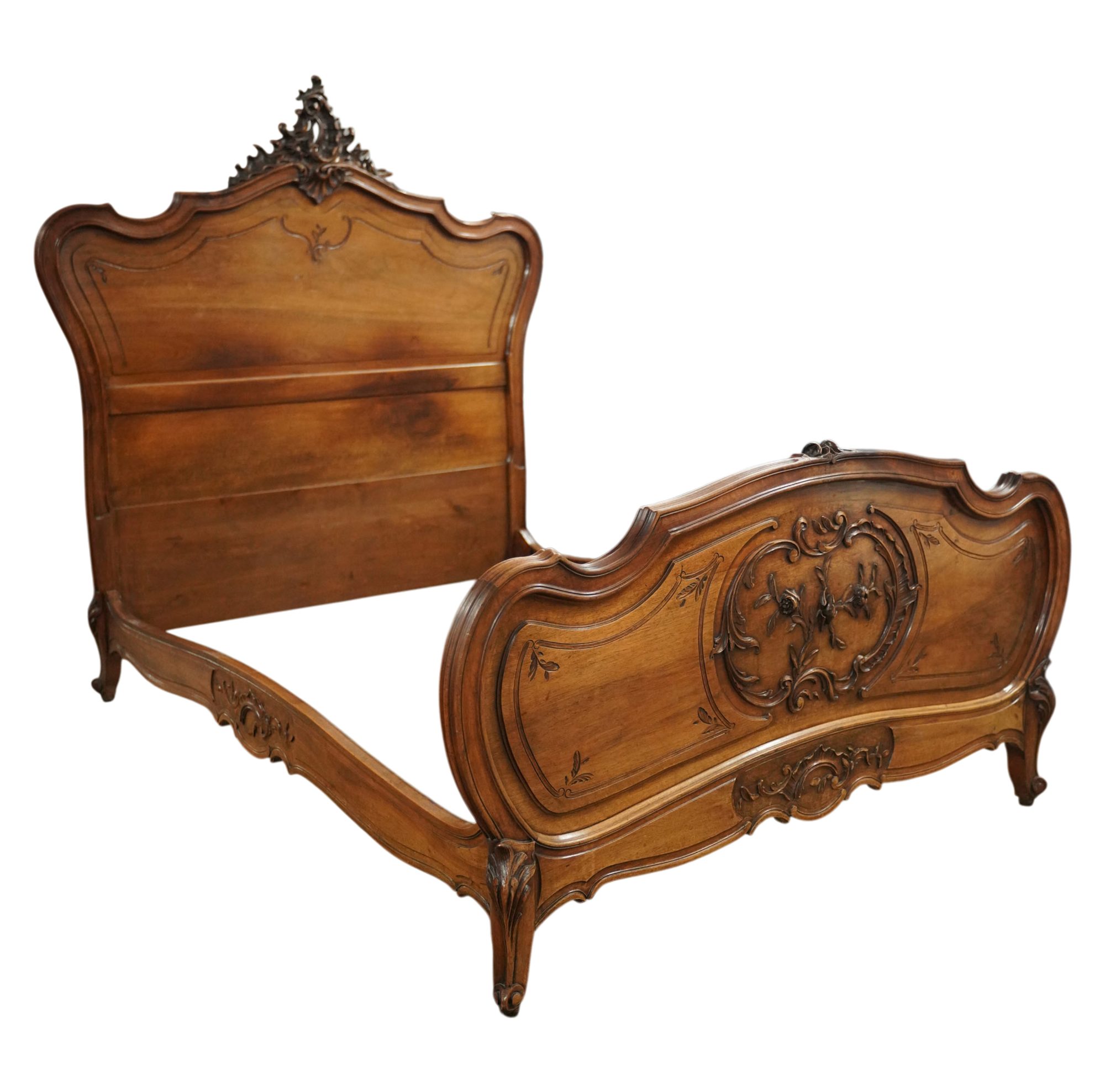 Rococo-Style Carved Wood Bed