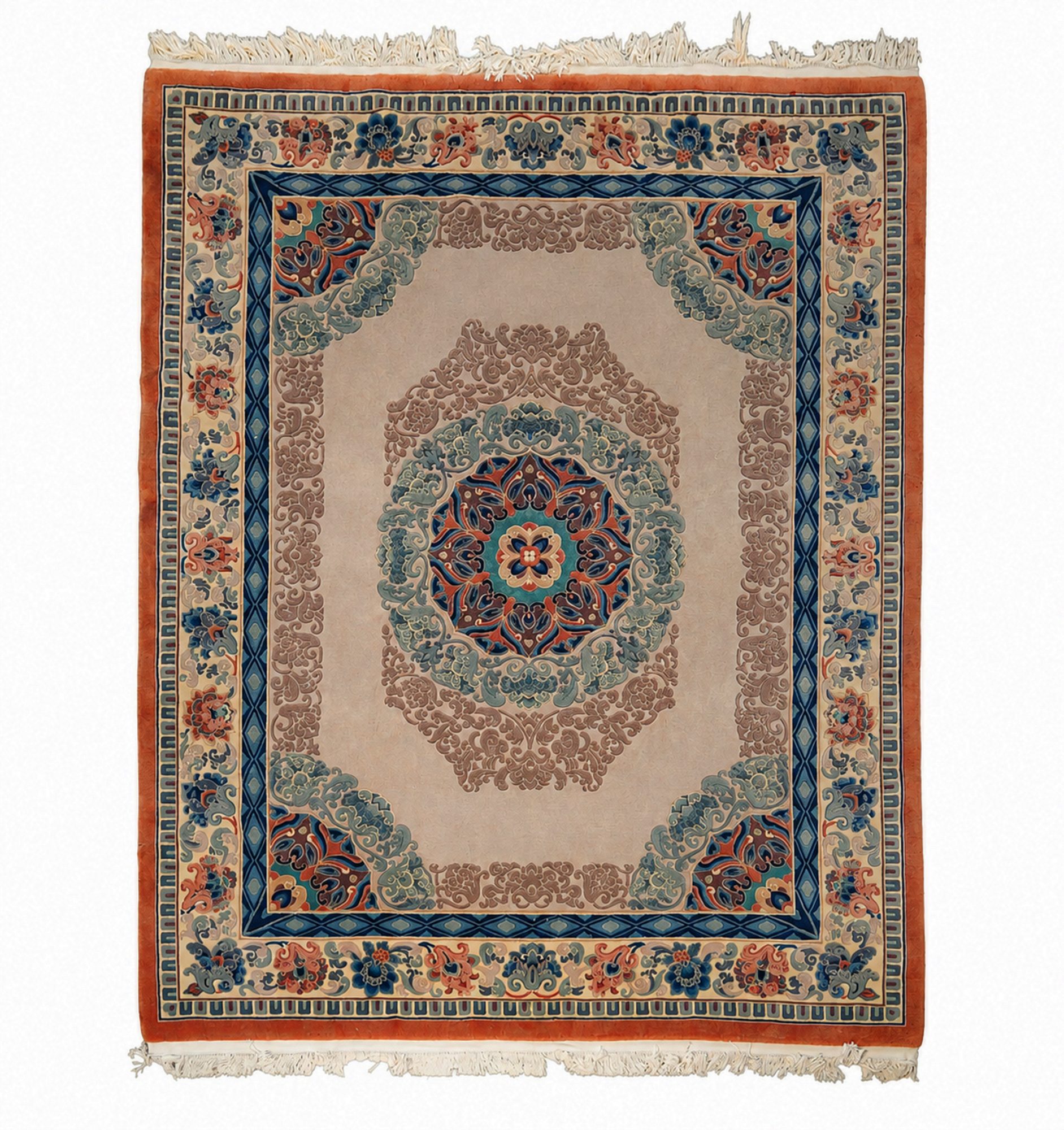 Chinese Beige and Blue Deco-Style Area Rug