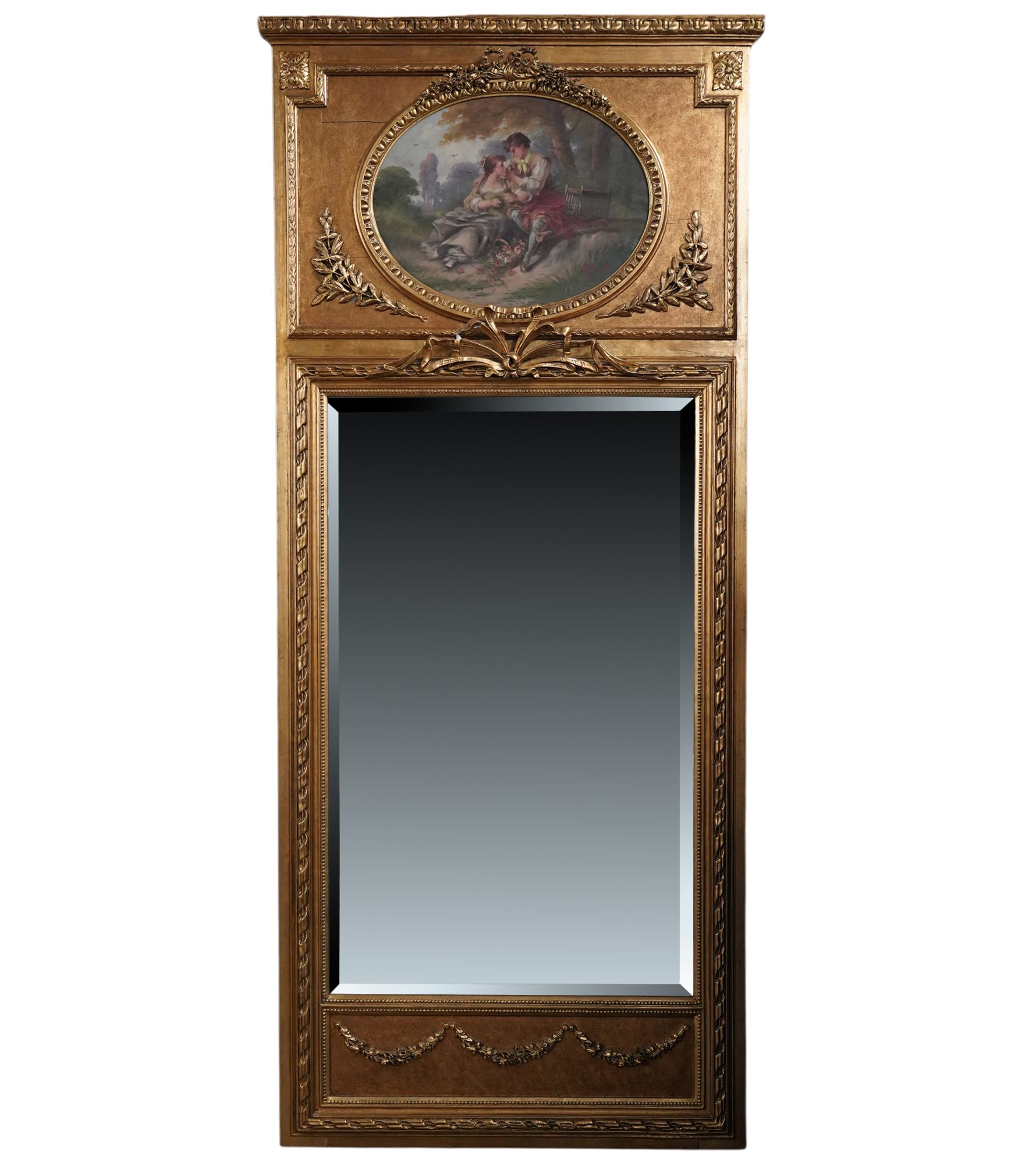 Neoclassical-Style Giltwood Trumeau Mirror