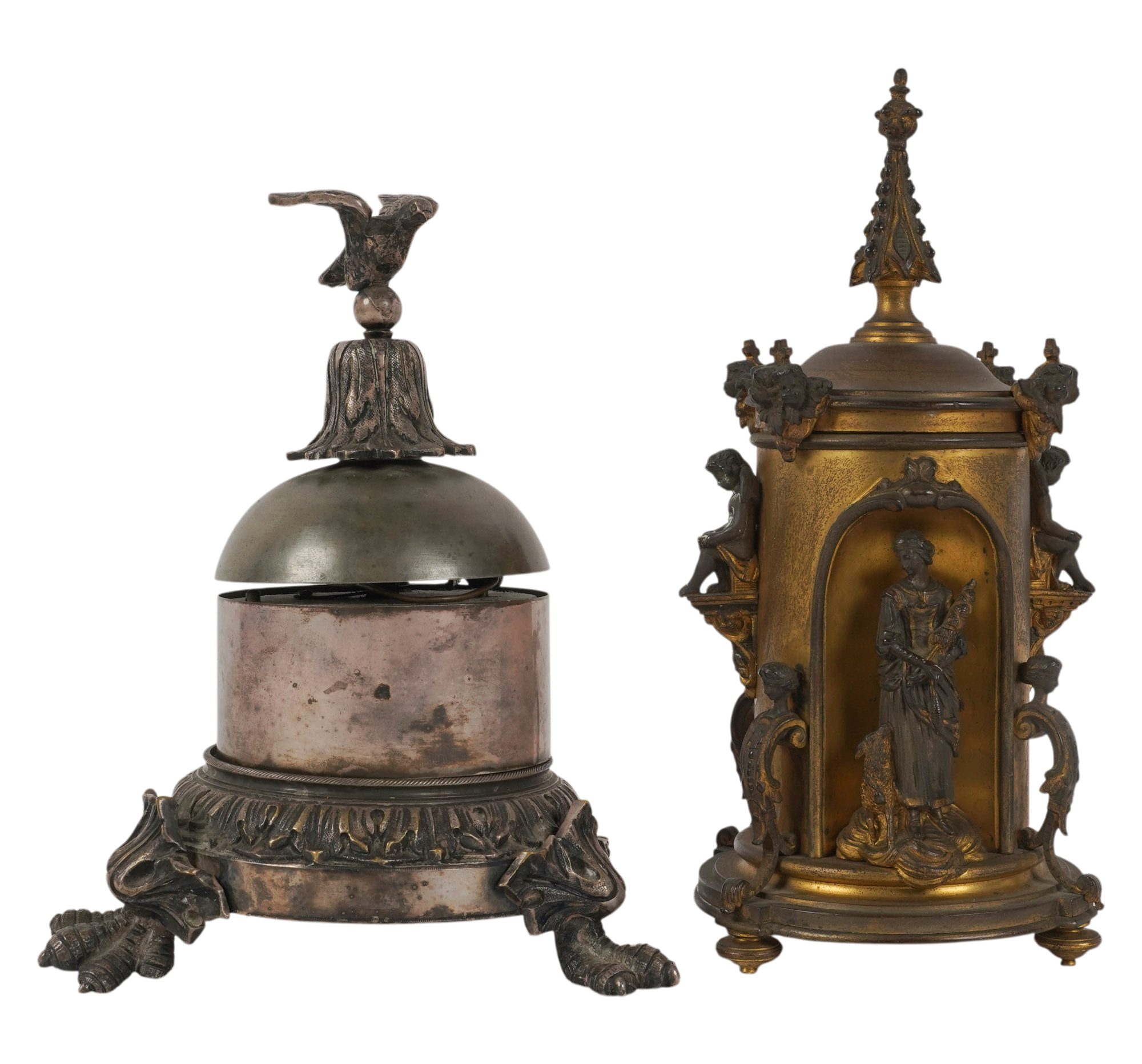 Antique French Desk Bell and Bronze Inkwell