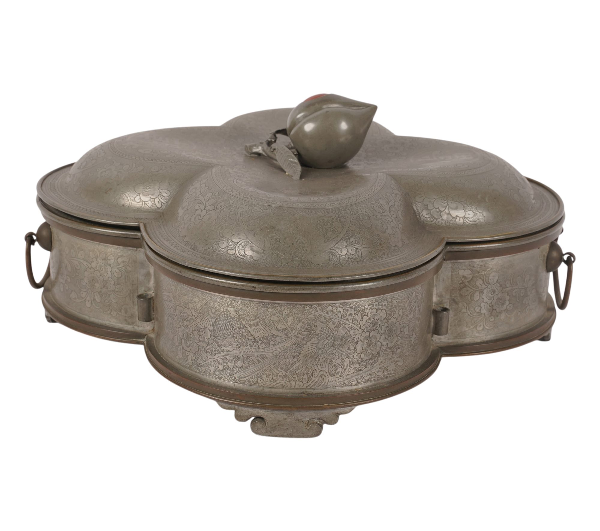 Chinese Pewter and Stone Sweet Meat Dish Set