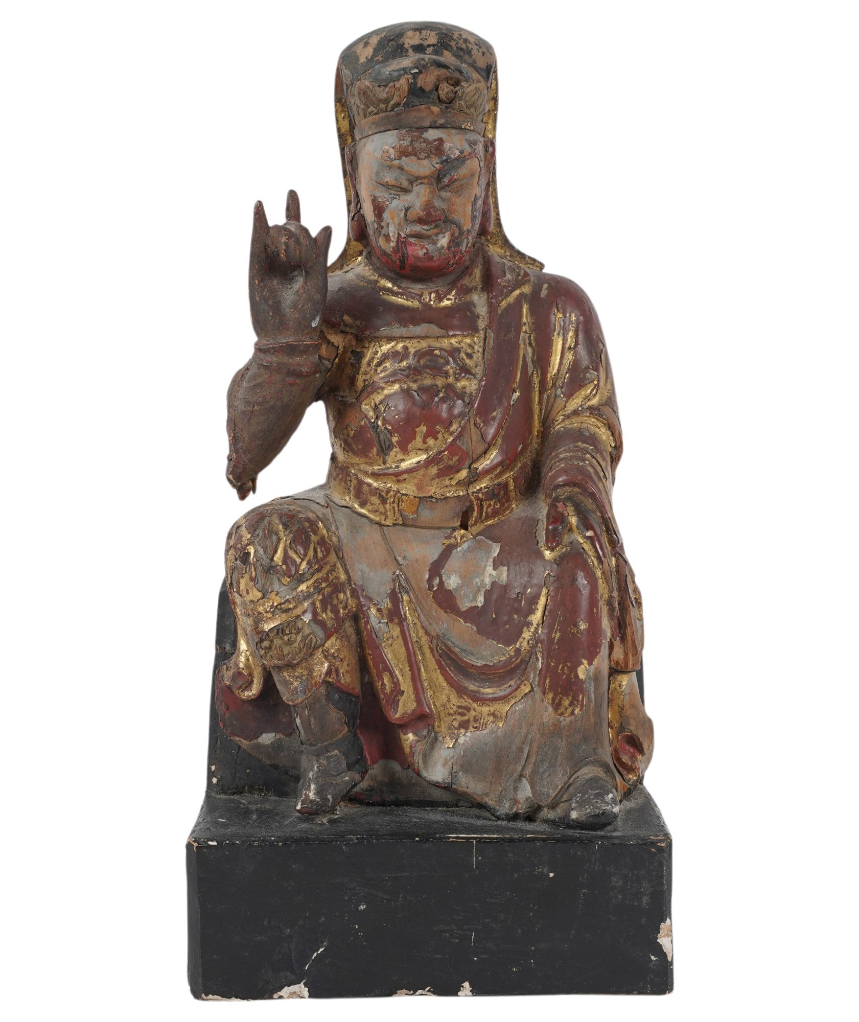 A Chinese Polychrome and Gilt Wood Lacquer Statue