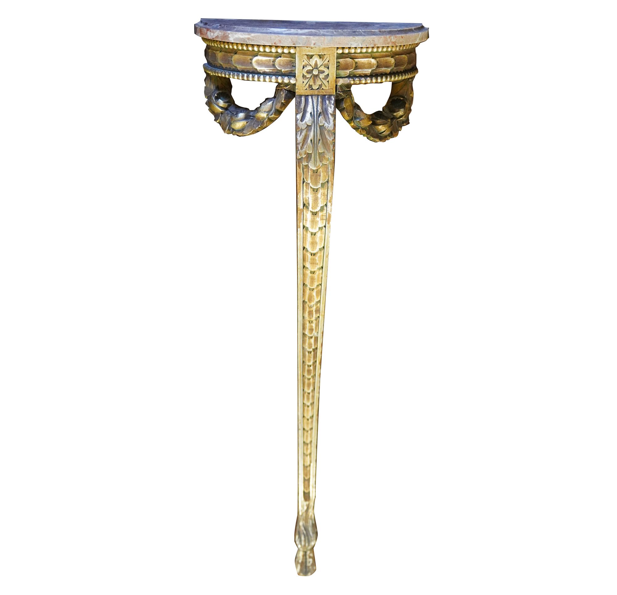 Carved Silvered Wood Marble Top Wall Console