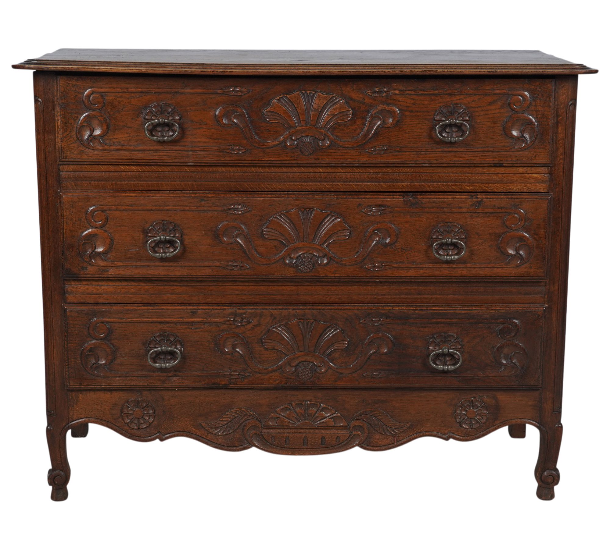French Carved Wood Three-Drawer Chest