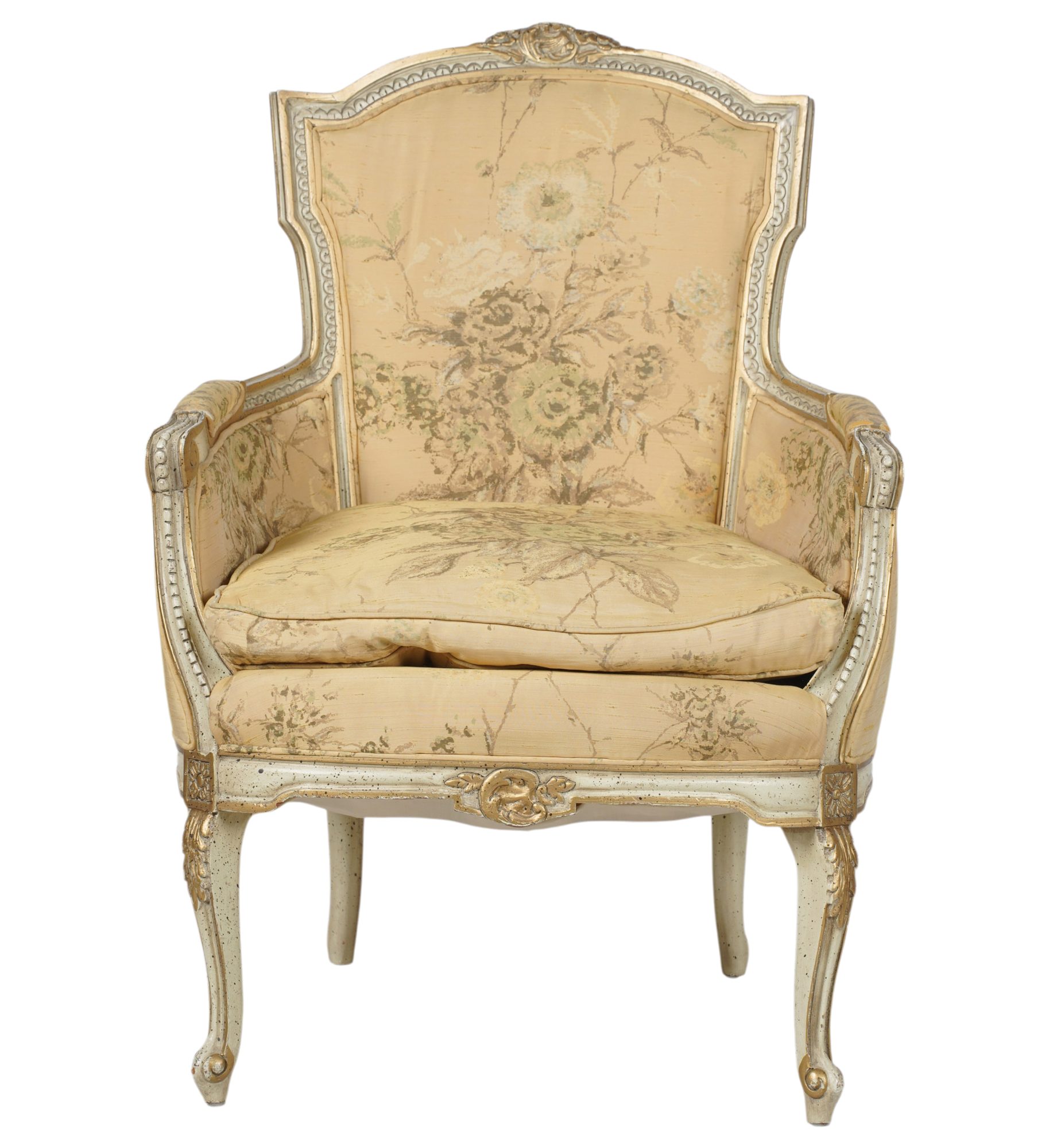 French Louis XV-Style White Painted Parcel Gilt Bergere