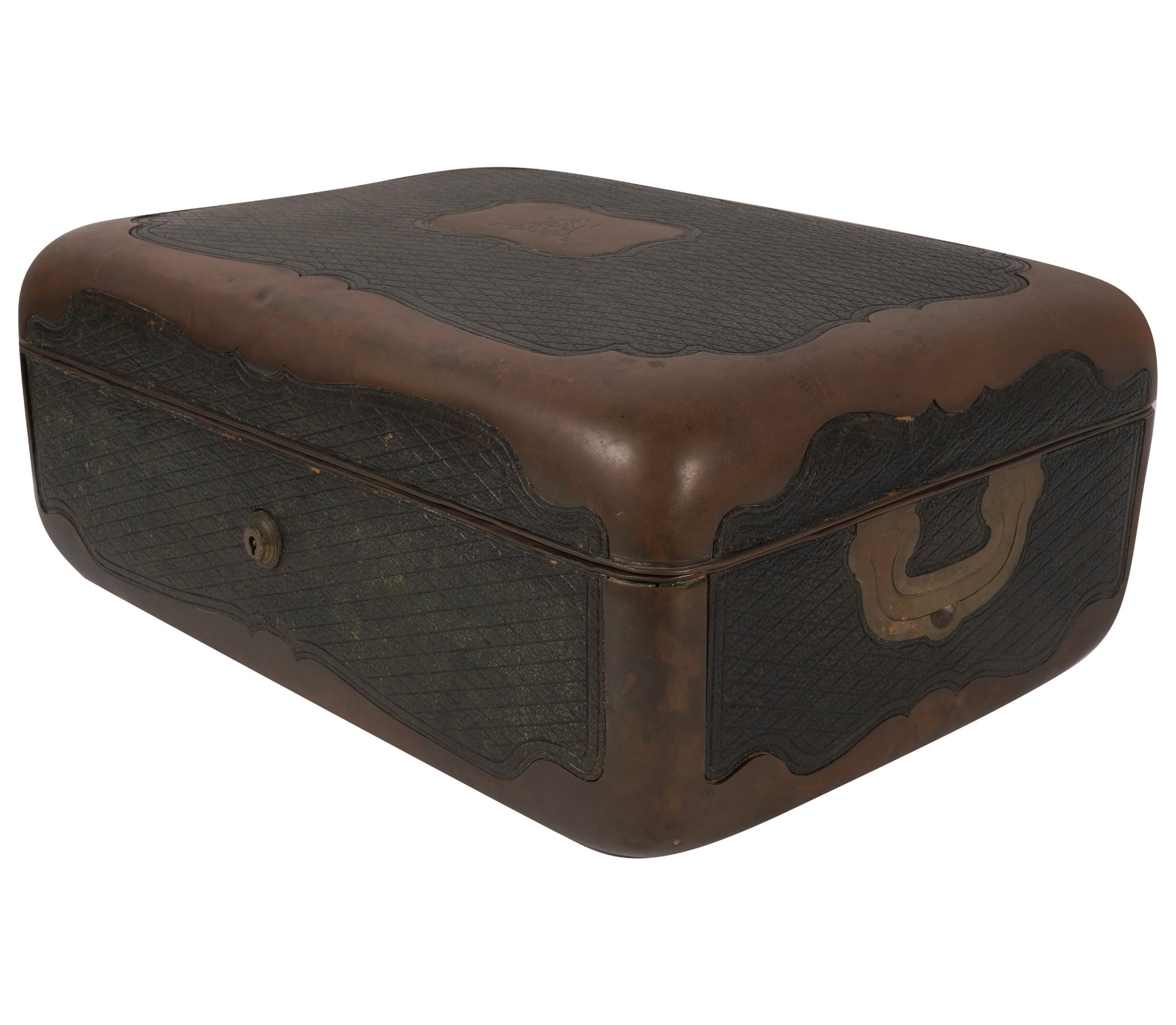 Vintage Brass-Clad and Tooled Leather Jewelry Case