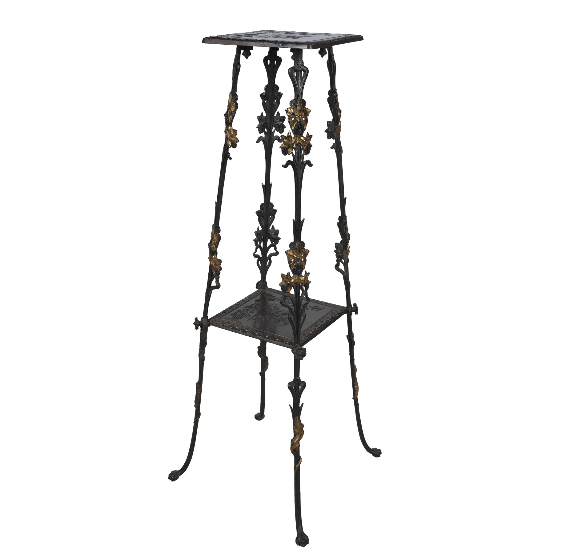 Painted Iron and Floral Decorated Tiered Fern Stand