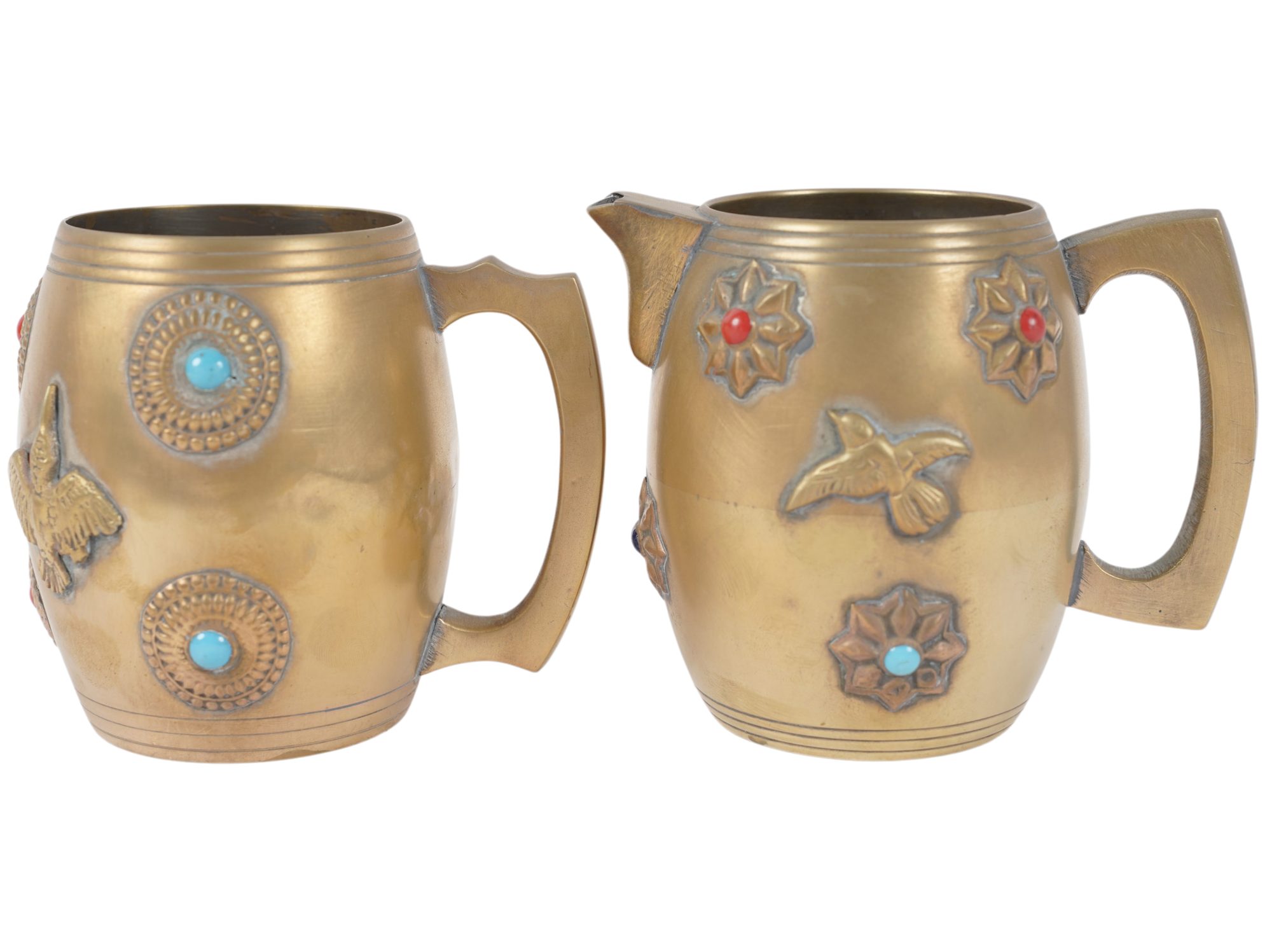 Brass and Stone Inlaid Mug and Creamer