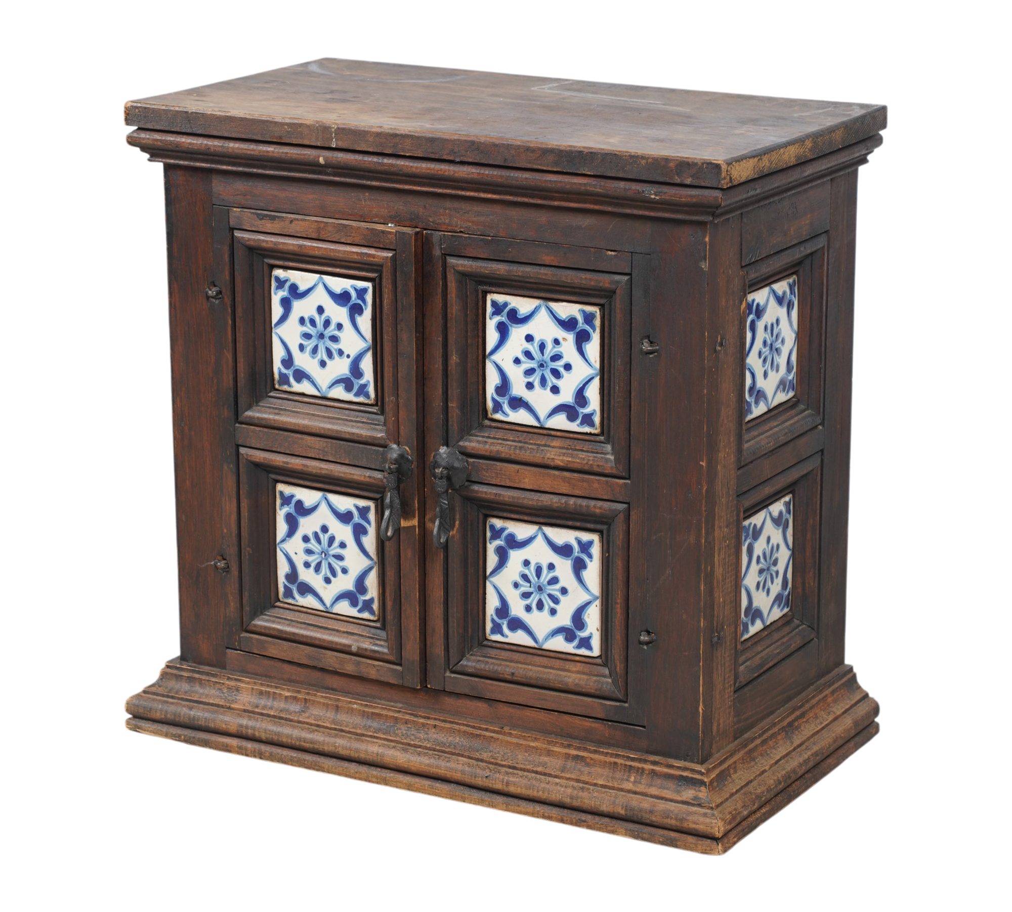 A Small Mexican Tile and Wood Cabinet