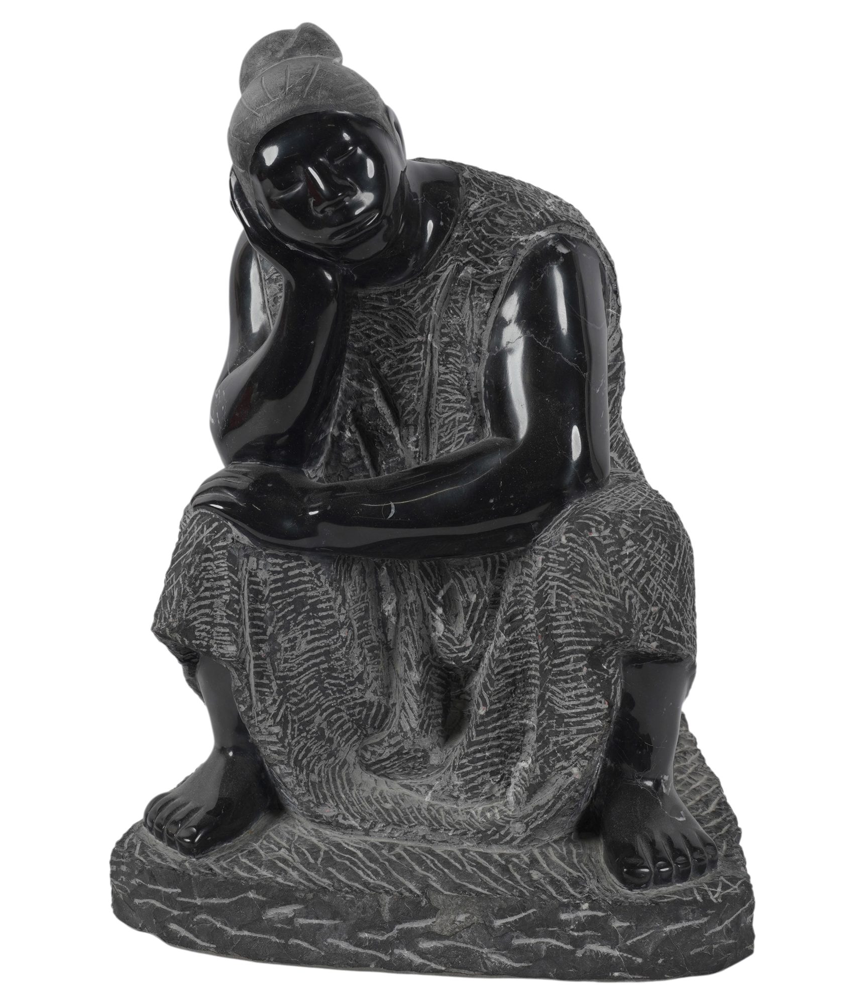 Gustavo Nequiz, Black Marble Sculpture of a Seated Woman