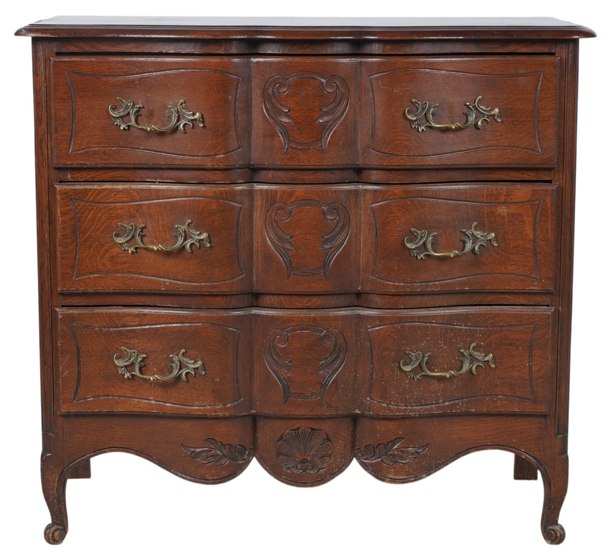 Carved Wood Three-Drawer Parquetry Top Chest