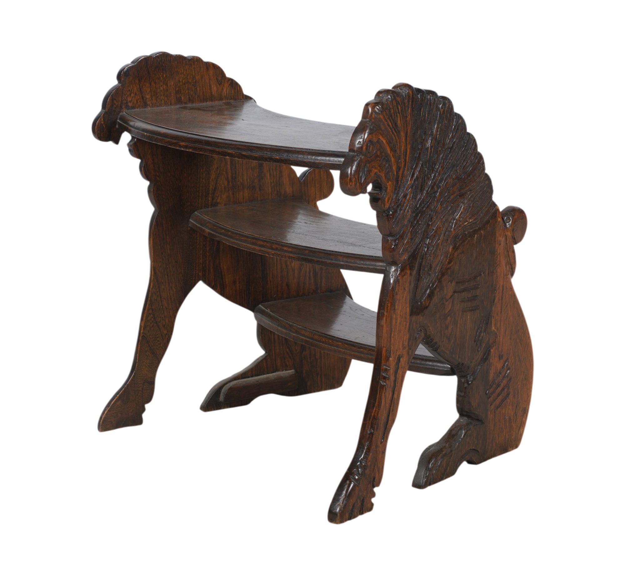Carved Wood Lion-Motif Library Step Ladder