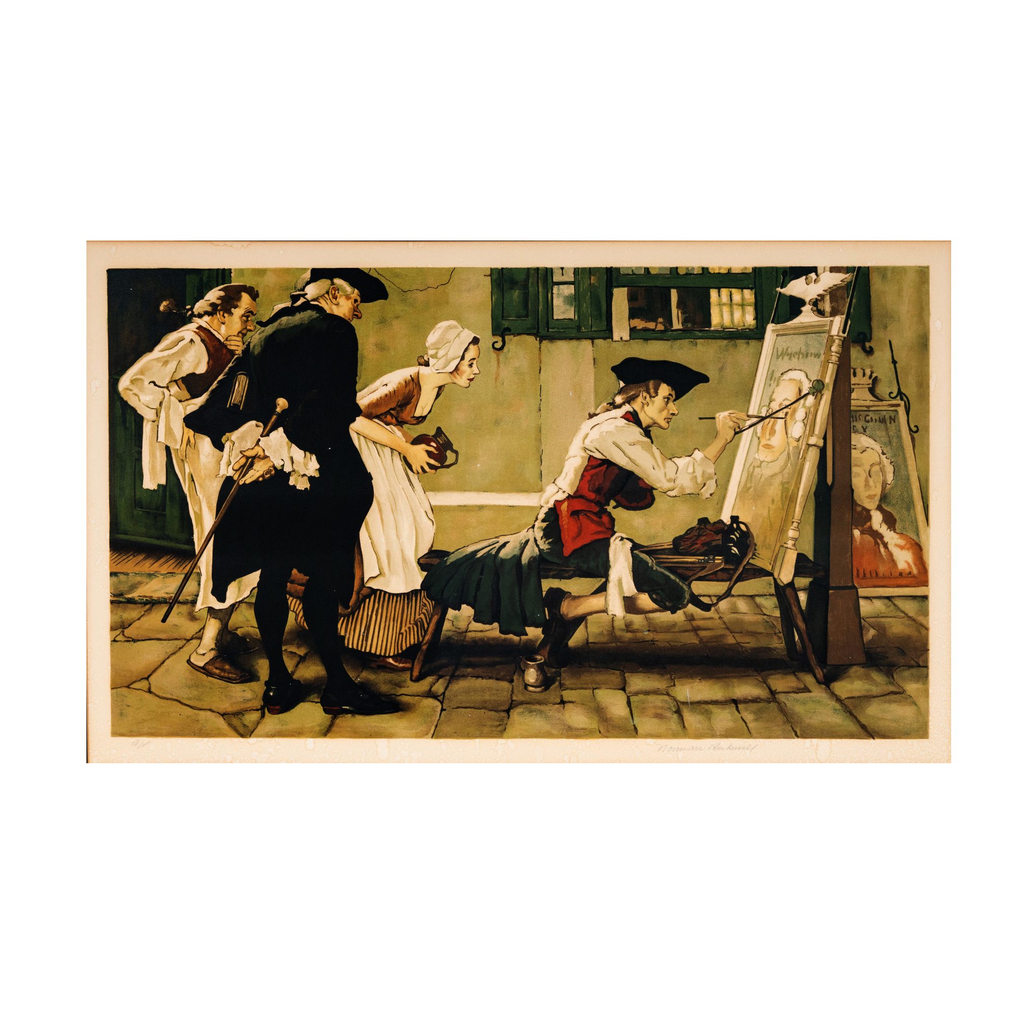 Norman Rockwell Signed Lithograph Colonial Sign Painter Illustration