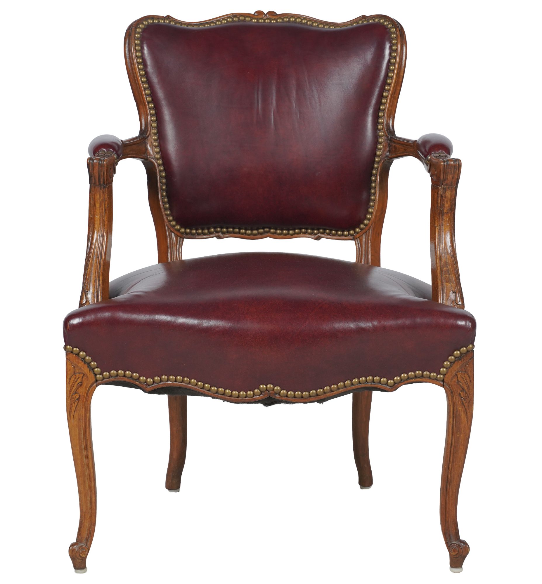 Louis XV-Style Studded Red Leather Fauteuil