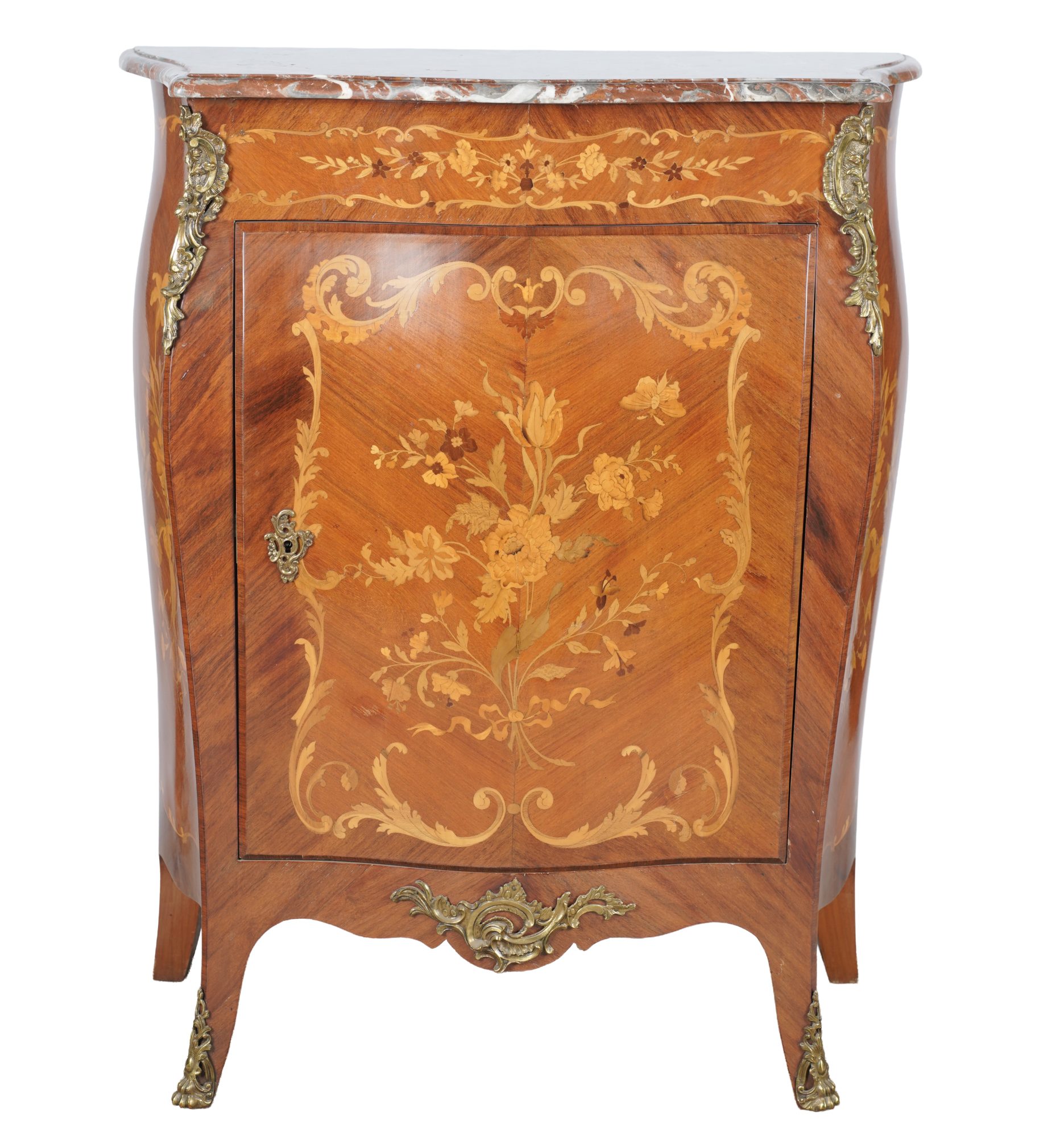 Louis XV-Style Marquetry Inlaid Side Cabinet