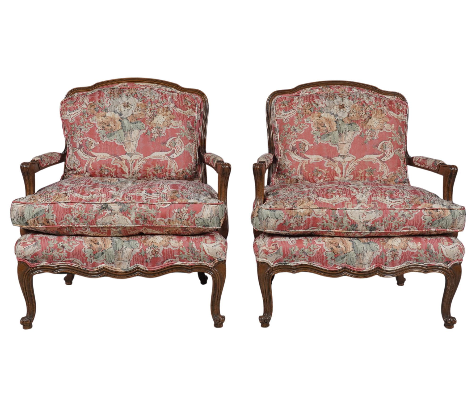 Pair of Louis XV Style Floral Upholstered Fauteuils