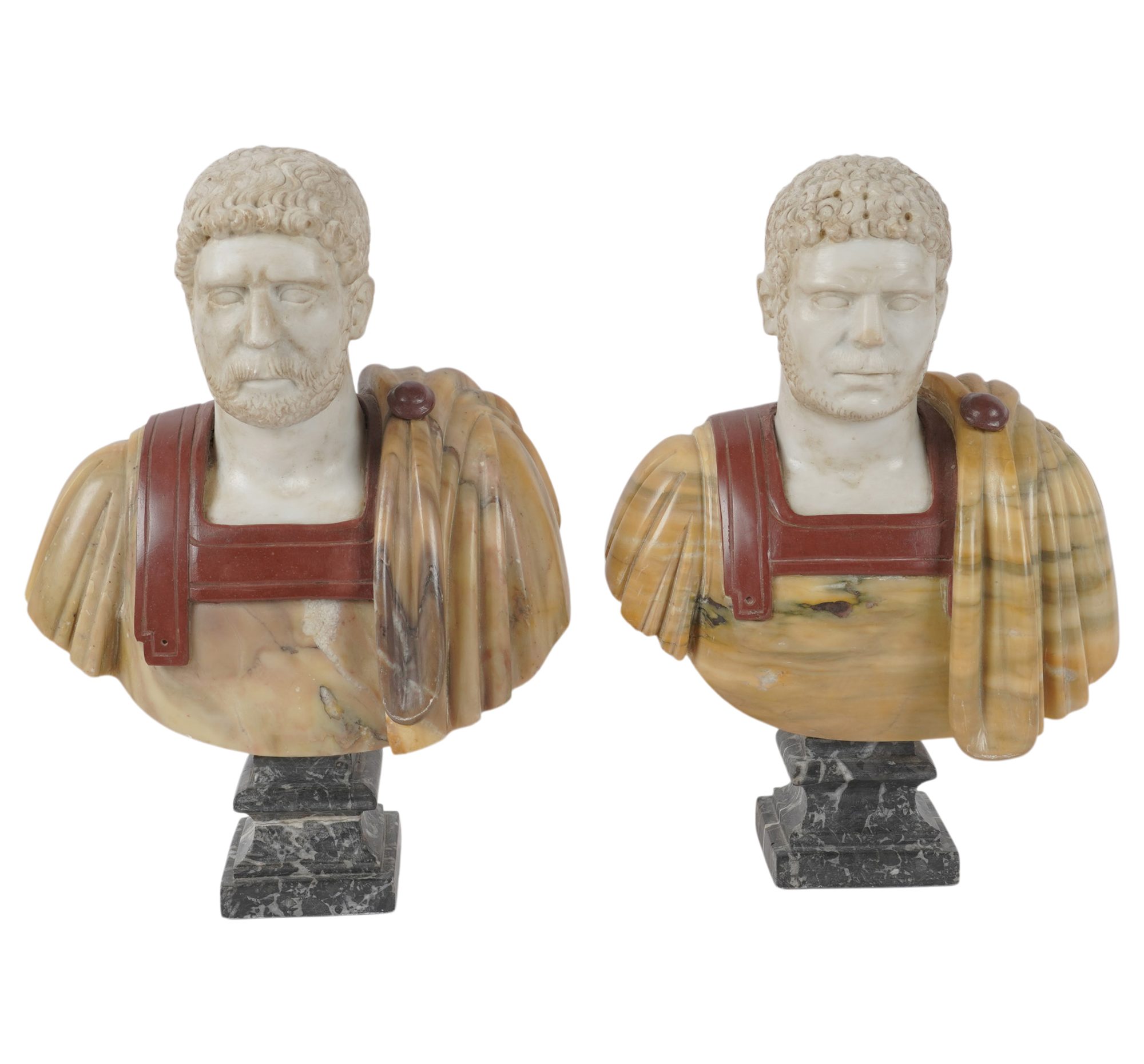 A Pair of Carved Marble Roman Busts