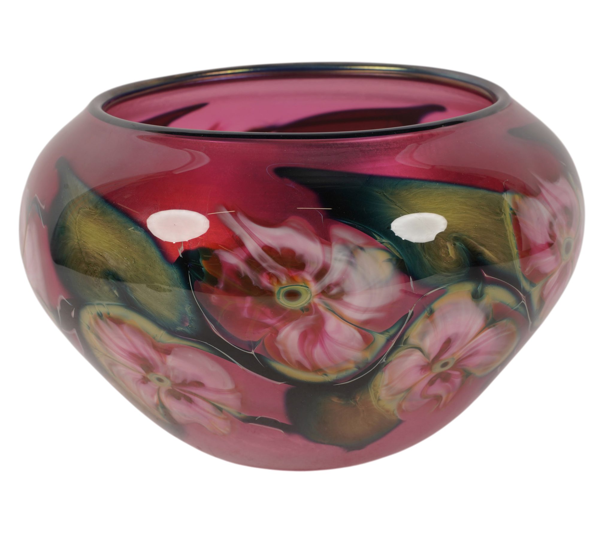 Charles Lotton (American, 1935-2021), Floral Art Glass Bowl