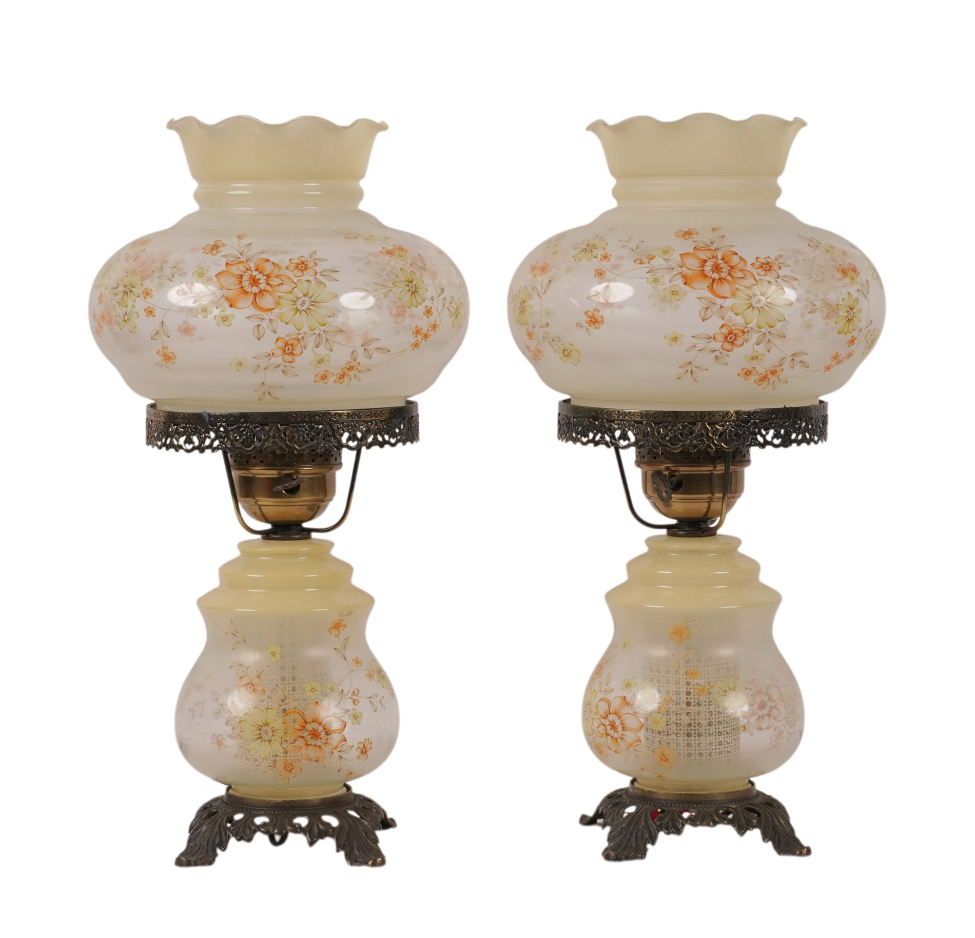 Pair of Victorian Style Metal and Glass Table Lamps