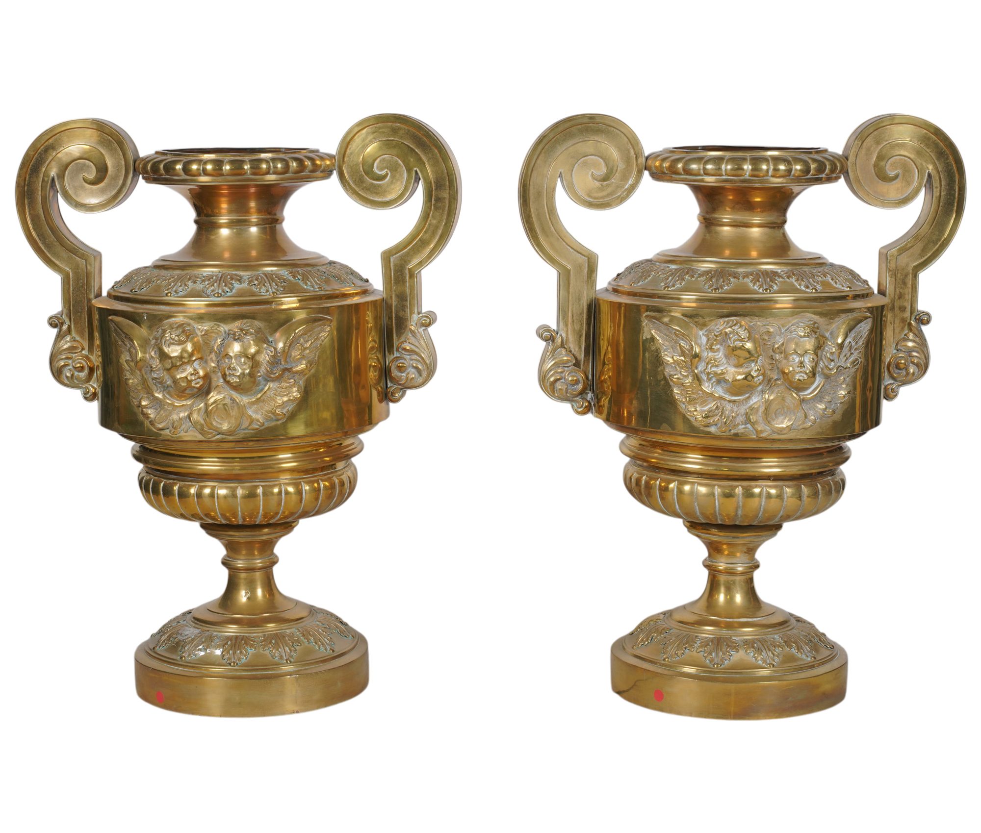 Pair of Large Brass Neoclassical-Style Urns