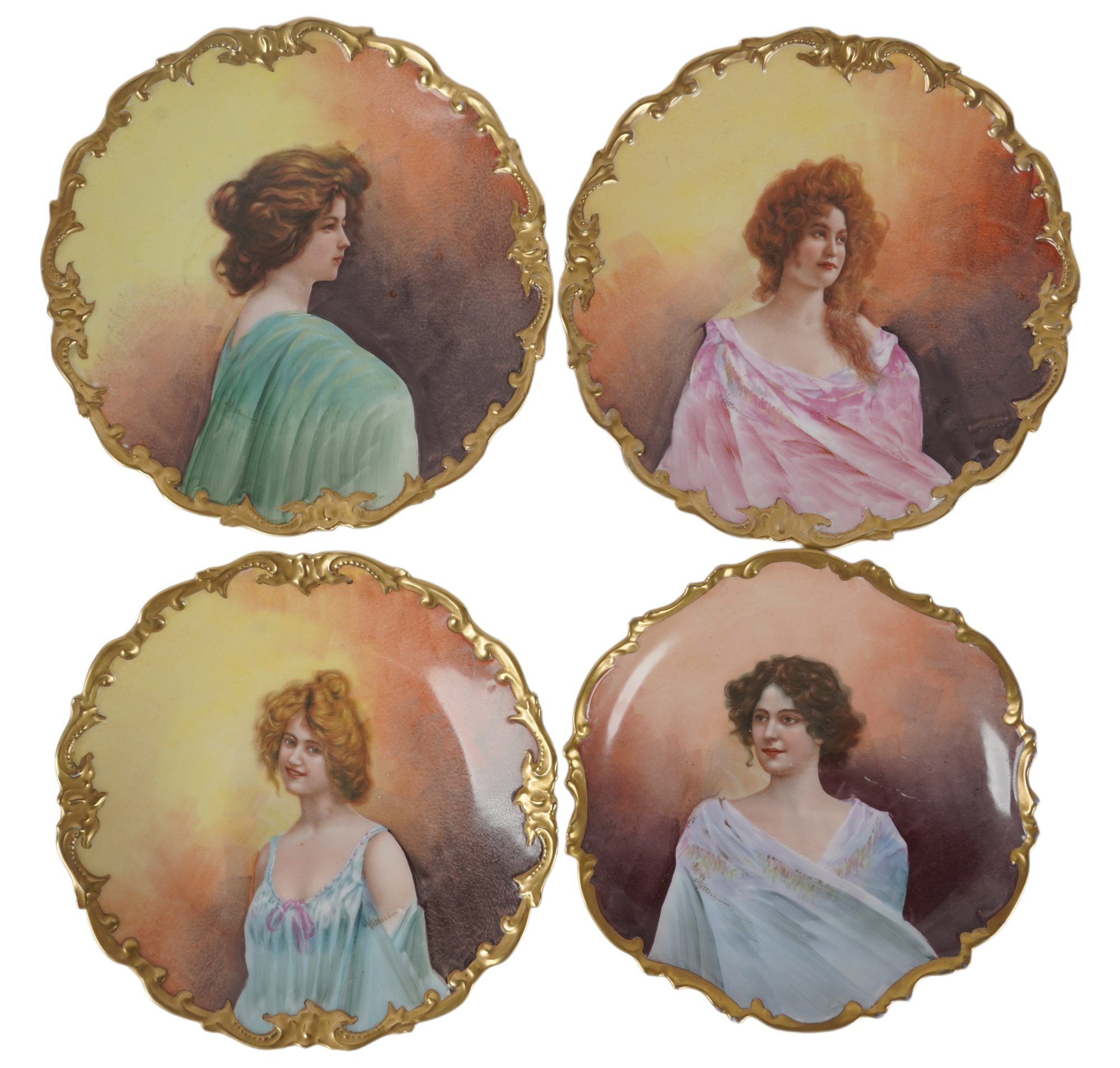 Four Limoges Portrait Cabinet Plates