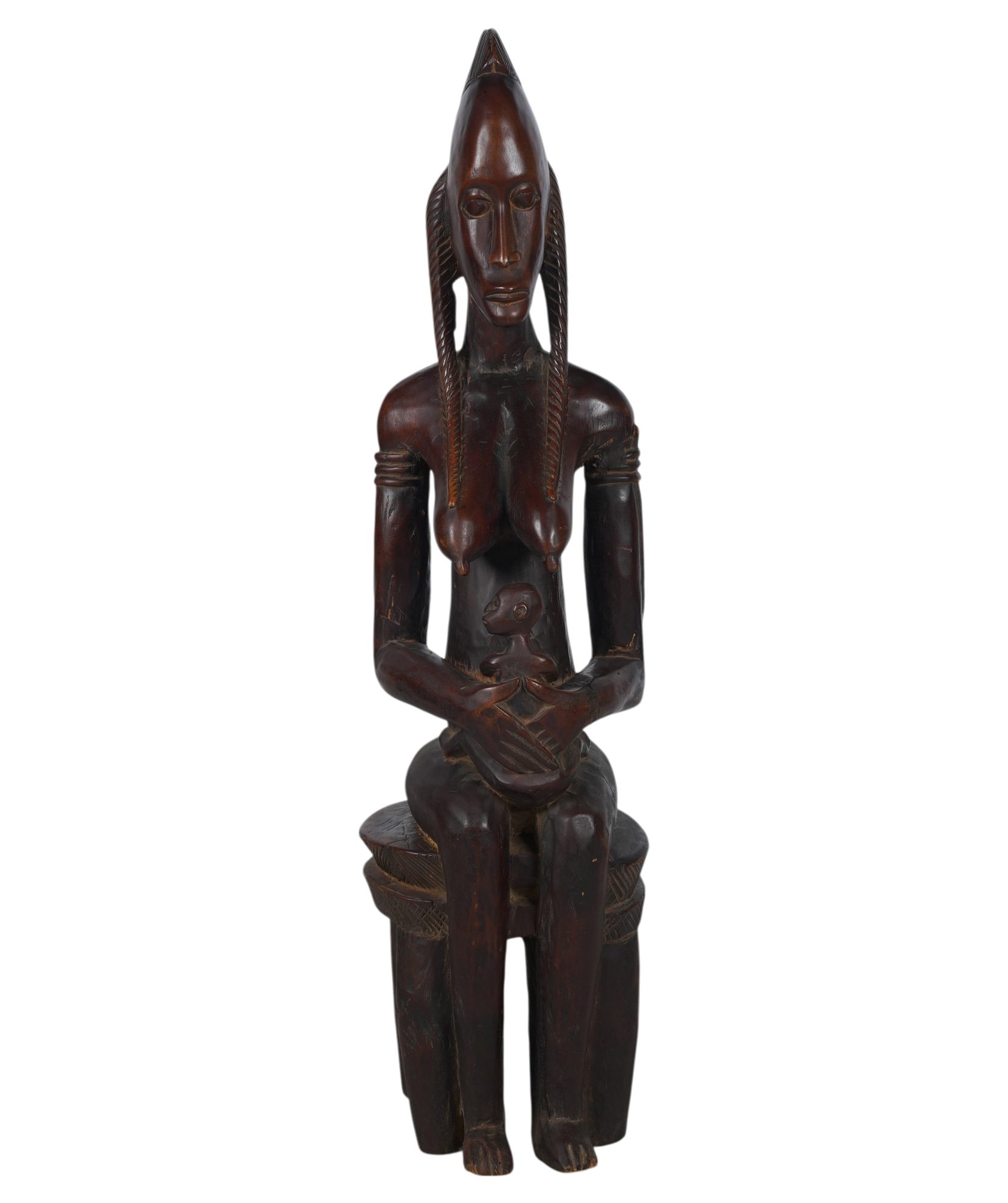 African Carved Wood Seated Figure