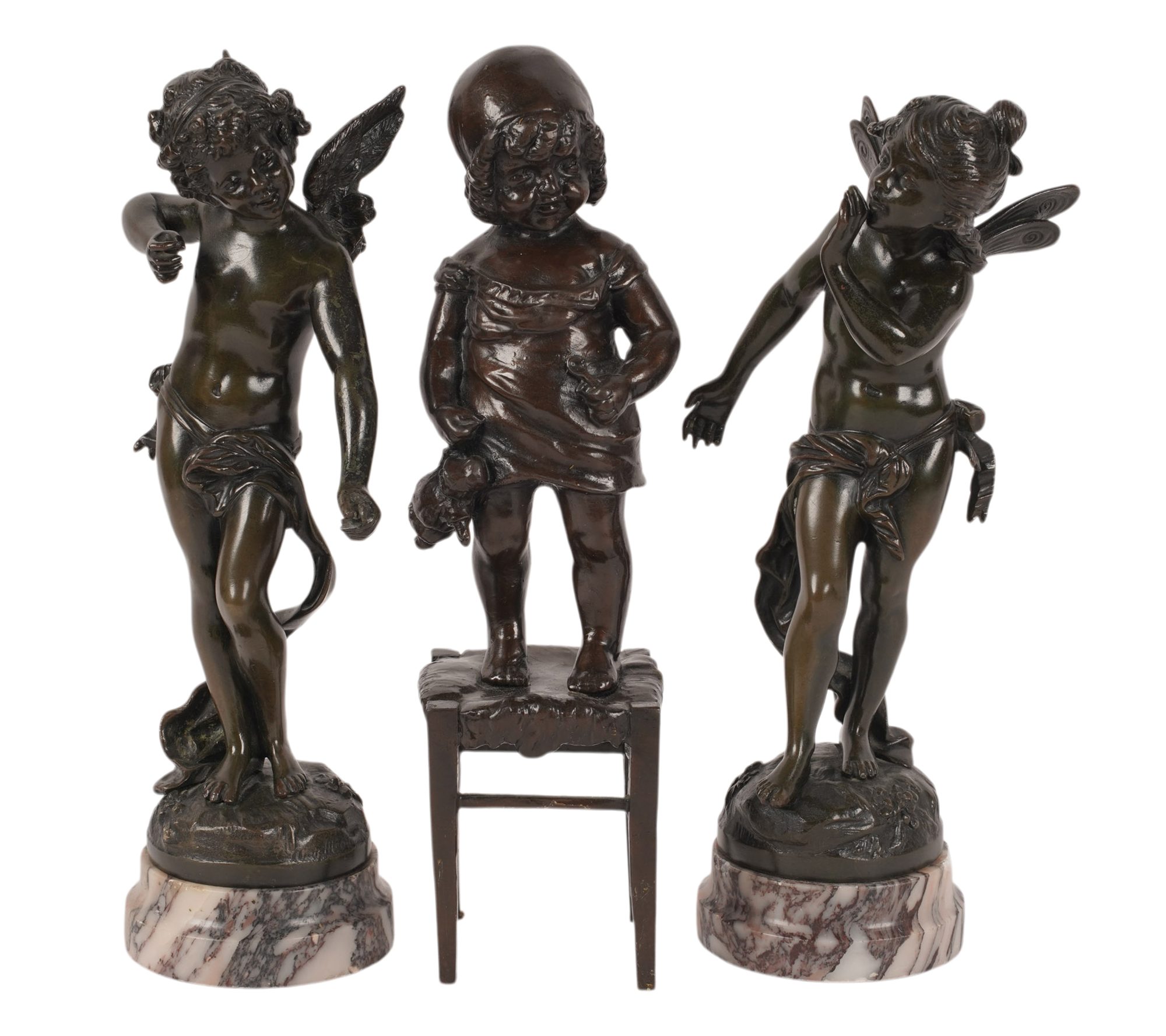 Three Bronze Cherub Sculptures