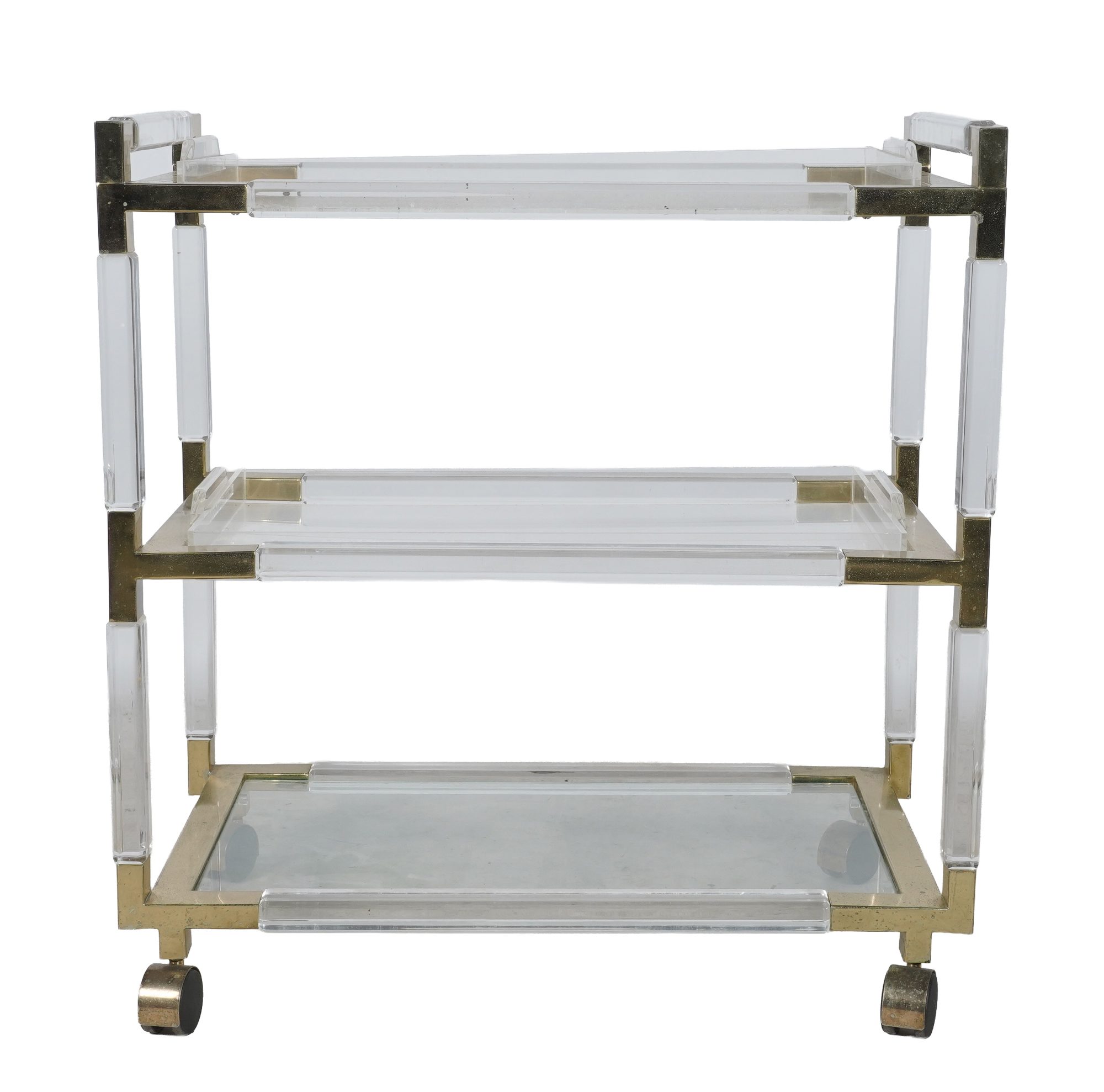 Modern Brass and Acrylic Tiered Bar Cart