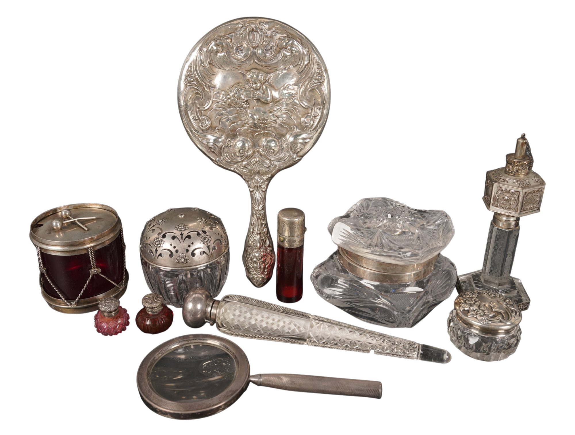 Collection of Sterling Silver and Crystal Table Articles