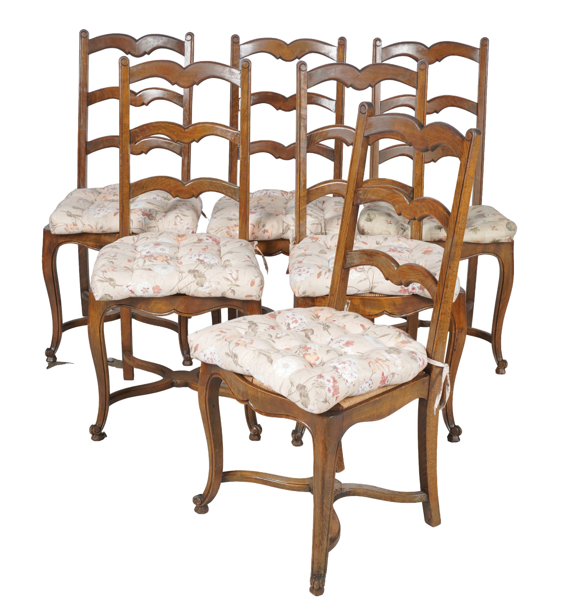 Set of Five Ladder Back Rush Seat Side Chairs