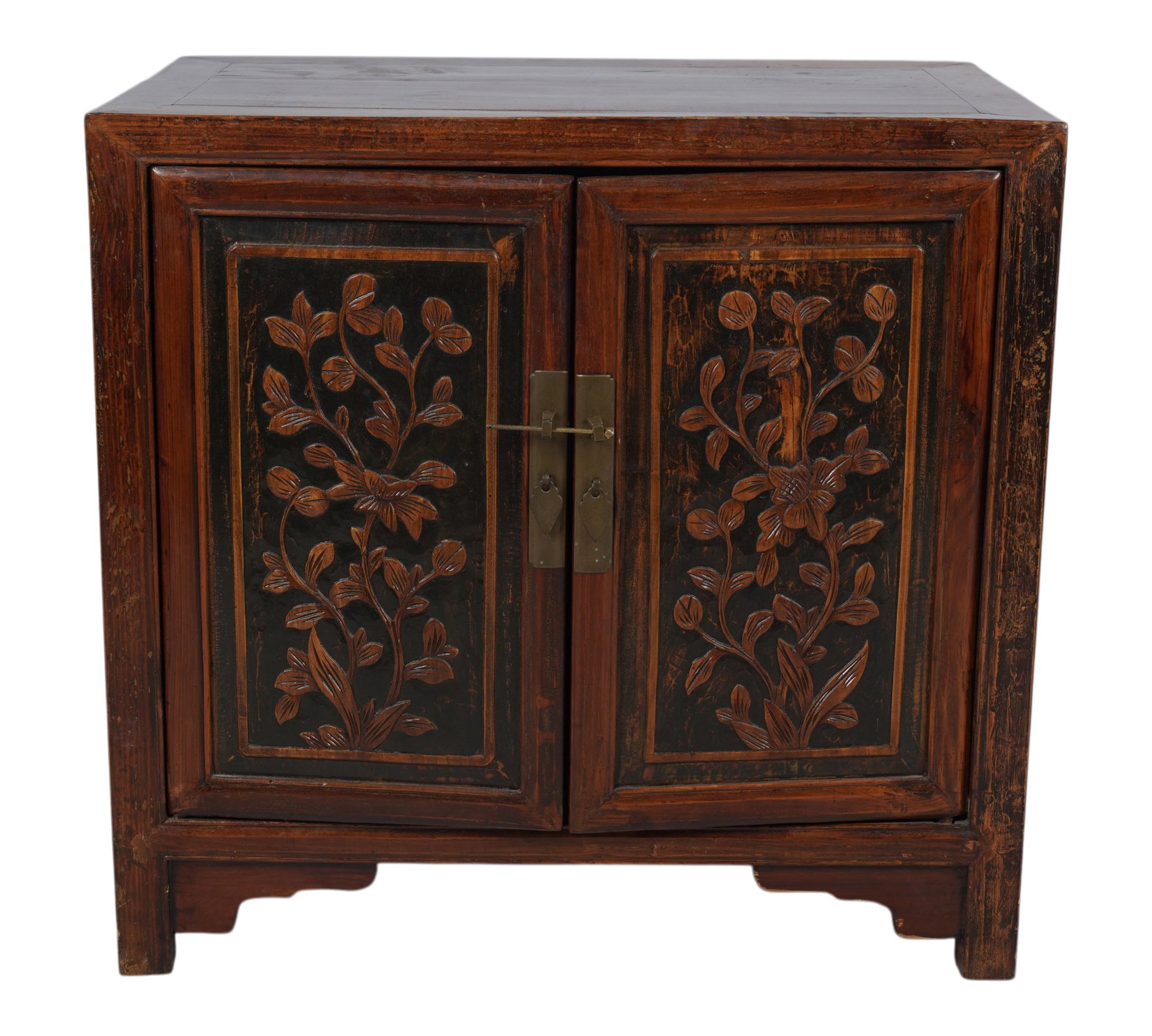Asian Style Carved Wood Two Door Side Cabinet