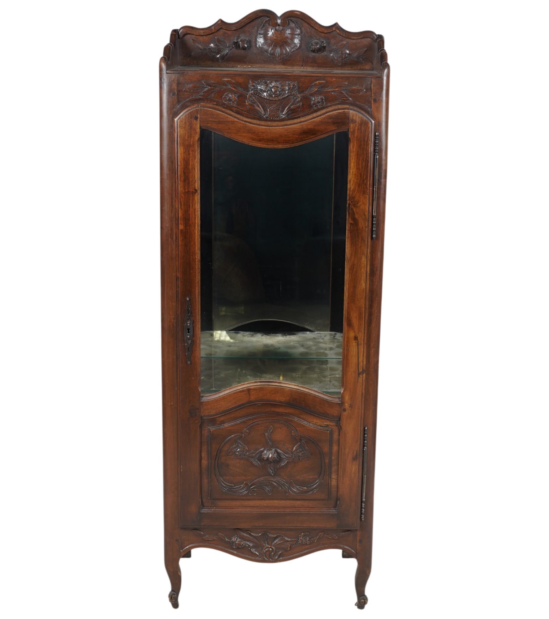 French Carved Wood Glass Front Vitrine