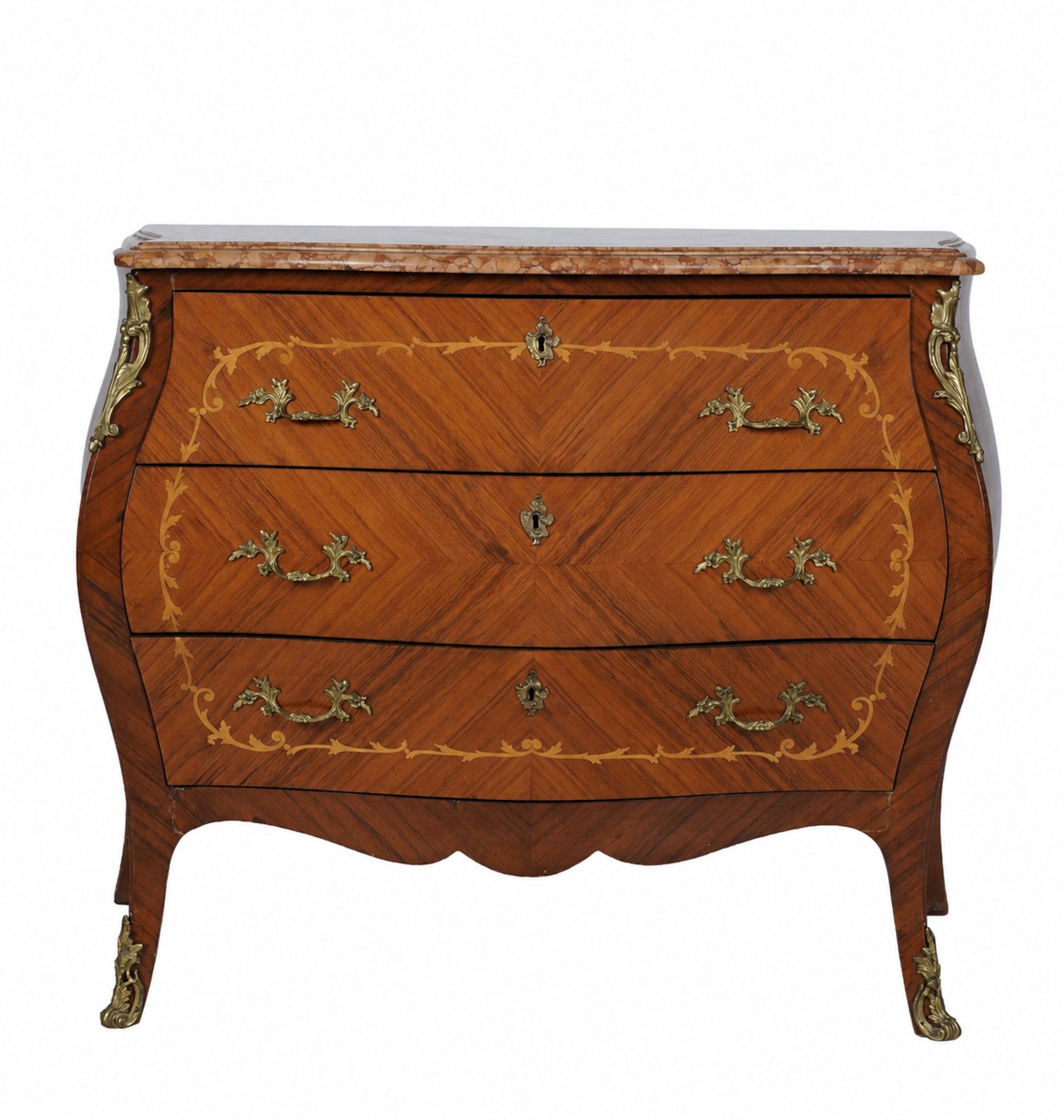 Louis XV-Style Marquetry Inlaid Commode