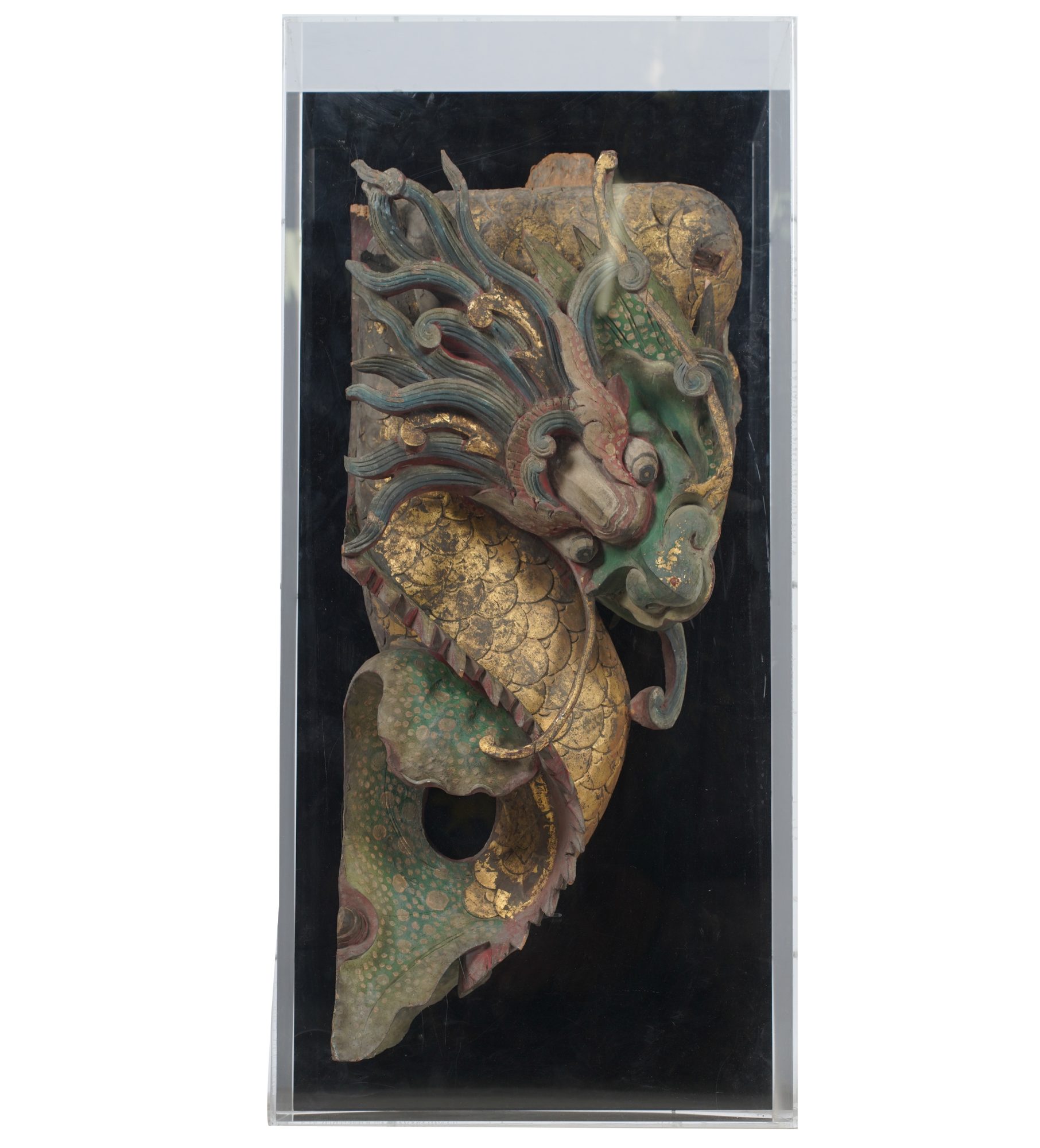 Carved Wood Polychrome Dragon Sculpture